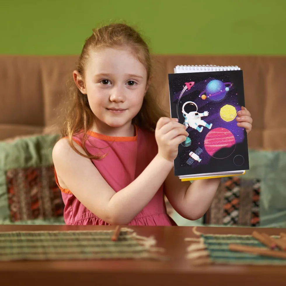Scratch Art Kit Lot de 3 Carte a Gratter avec Stylets en Bois pour Enfants Adulte 18.5x13.5cm