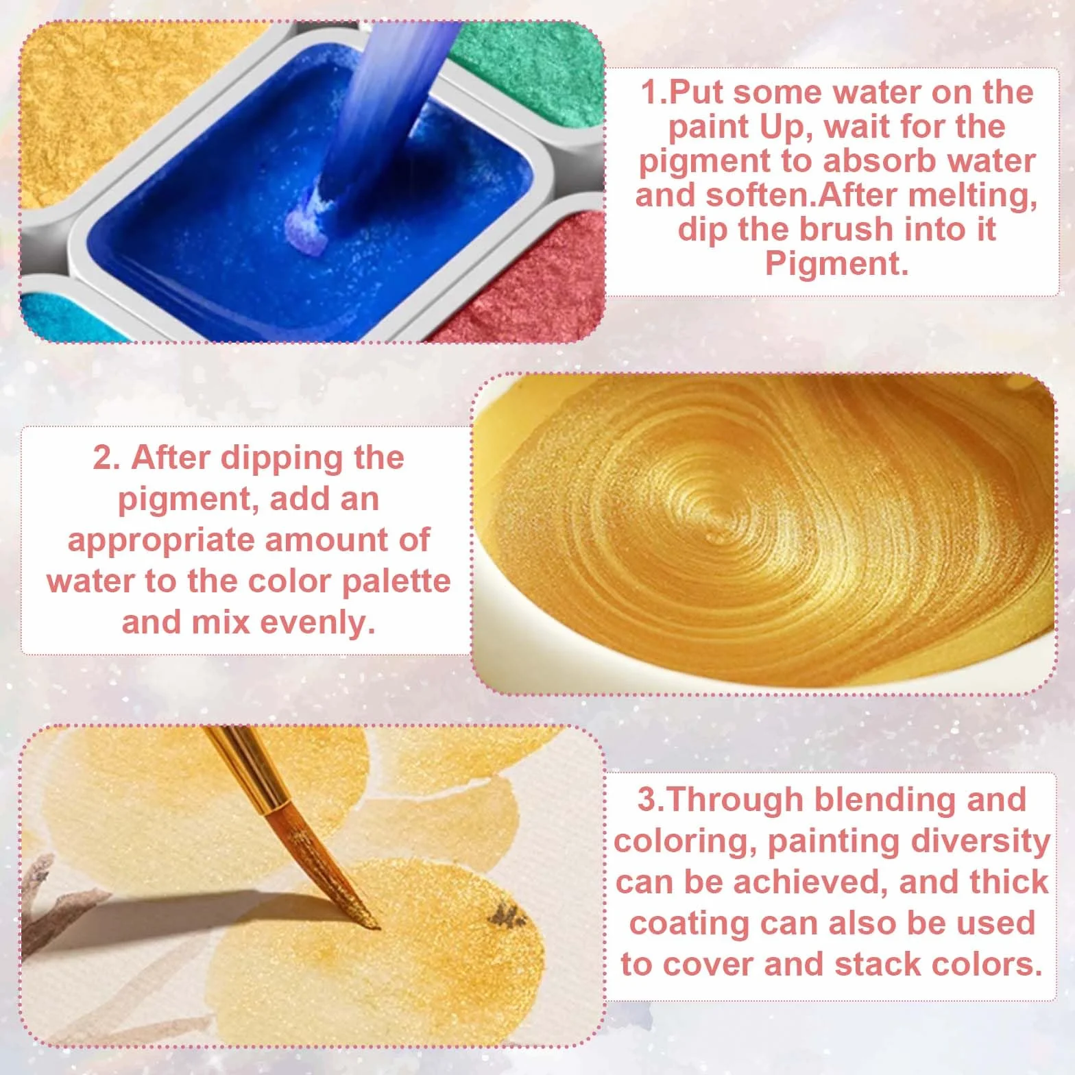 Peinture Aquarelle Nacrée 24 Couleurs, Ensemble Métallisé Paillettes Minérales pour Nail Art