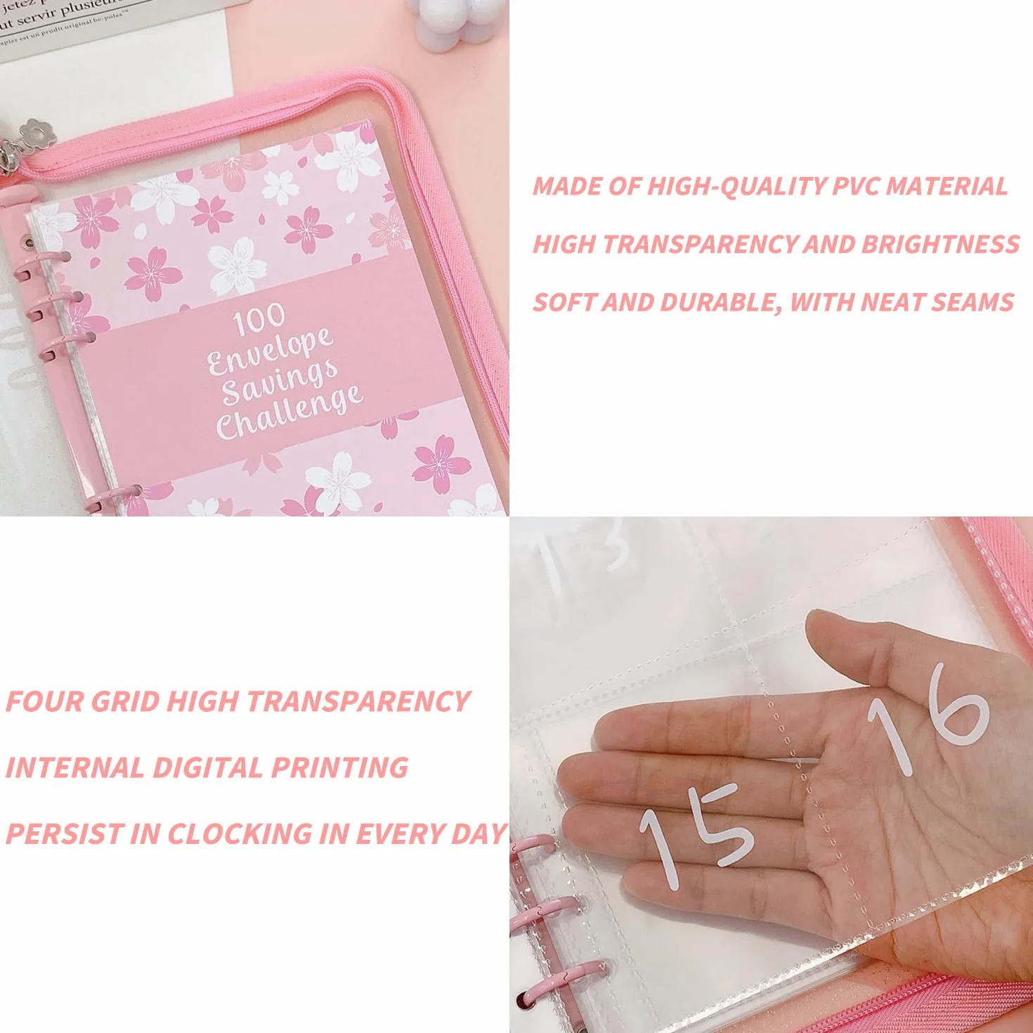 Enveloppes Budget, Planner Budget Cahier Finances Personnelles, Portefeuille Budgétaire, Classeur Budget Fermeture éclair, Rose Cerise