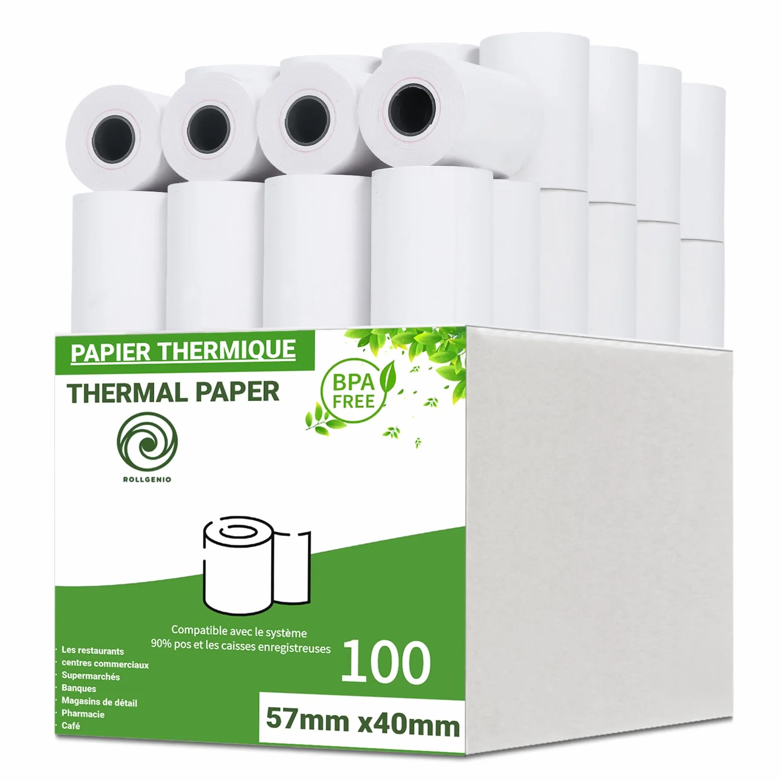 Rollgenio Rouleau tpe cb 57mm x 40mm x 12mm papier thermique sans BPA