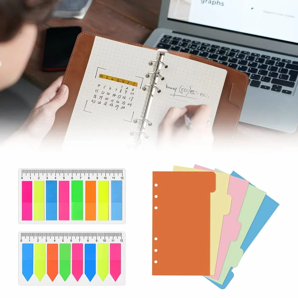 Comioke Lot de feuilles de notes rechargeables A6 classeur à anneaux 6 trous
