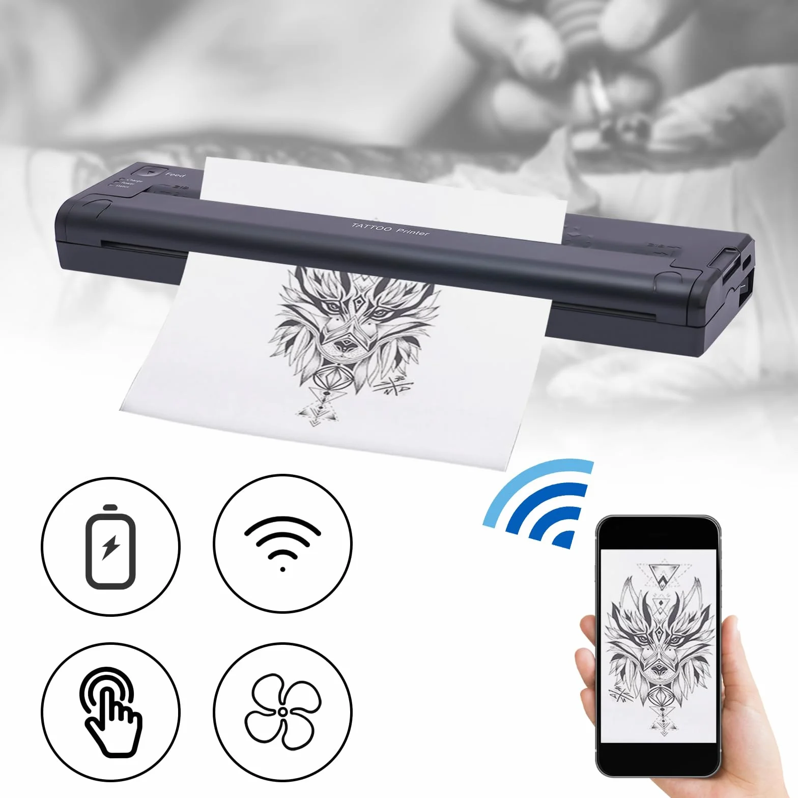 Machine de transfert tatouage A4 sans fil - Imprimante de traçage thermique copieur pochoirs Android iOS