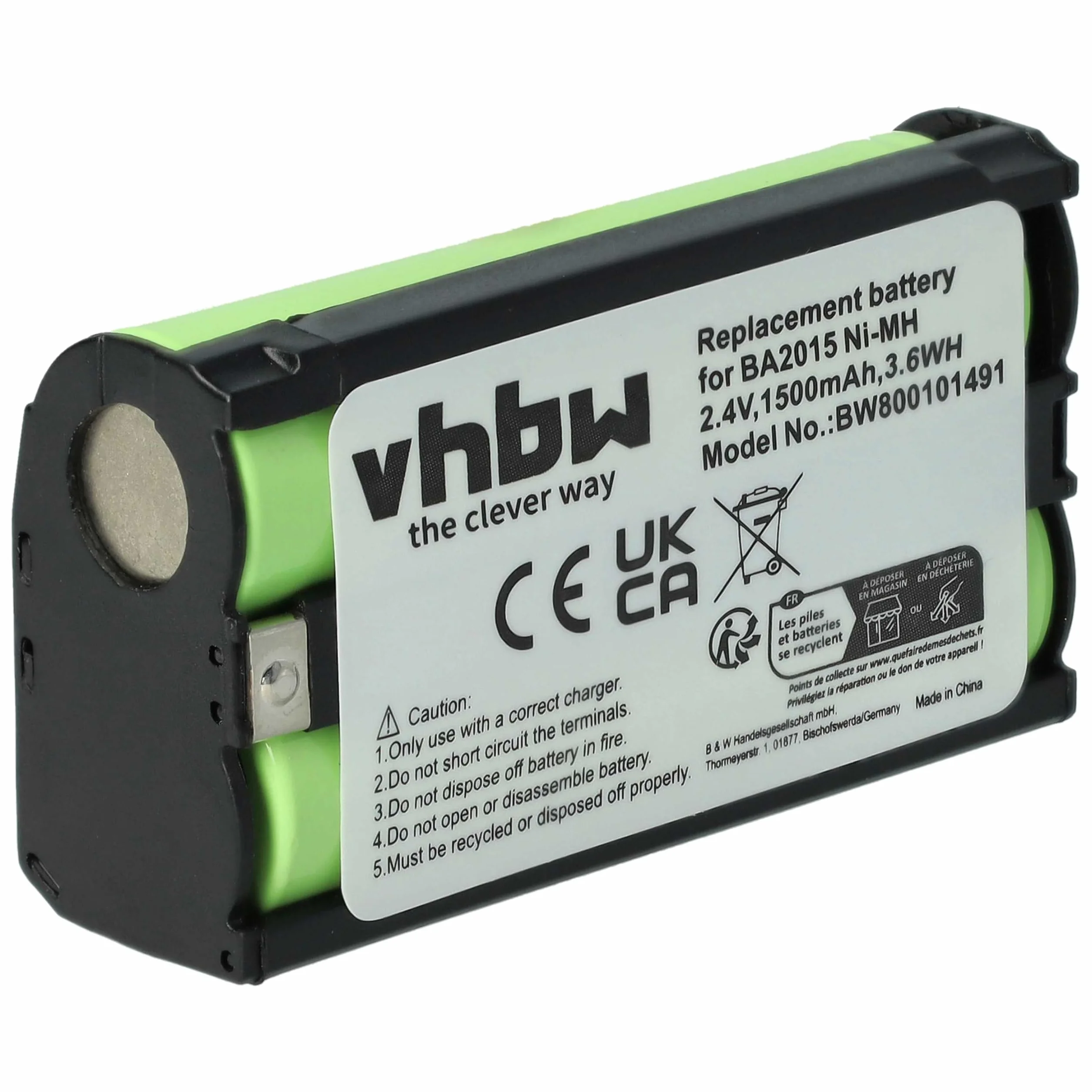 vhbw Batterie Remplacement pour Sennheiser BA2015 BA-2015 Micro 1500mAh 2,4V NiMH