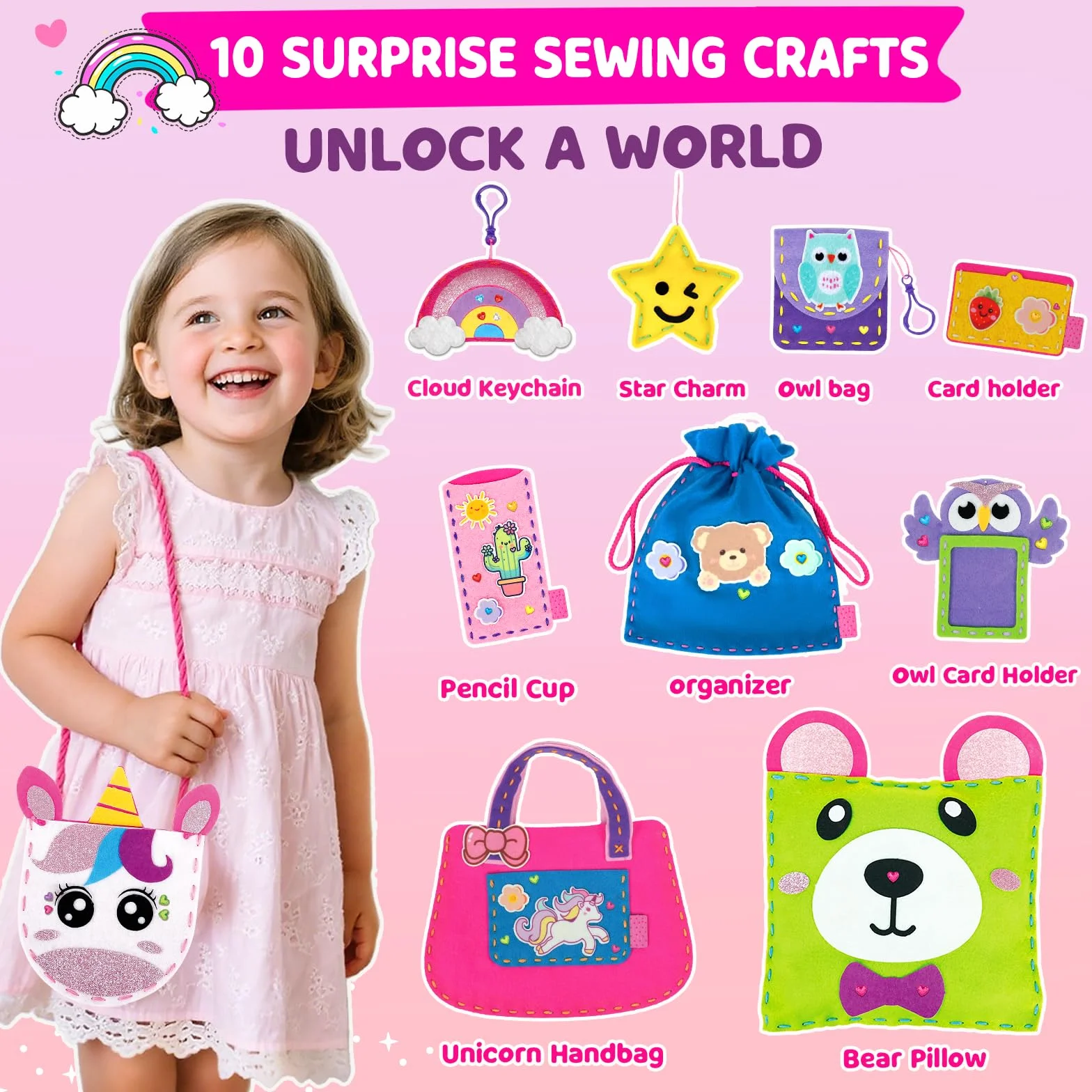 Kit Couture Enfant dès 6 Ans - 10 Projets DIY Animaux en Feutrine, Loisir Créatif Fille
