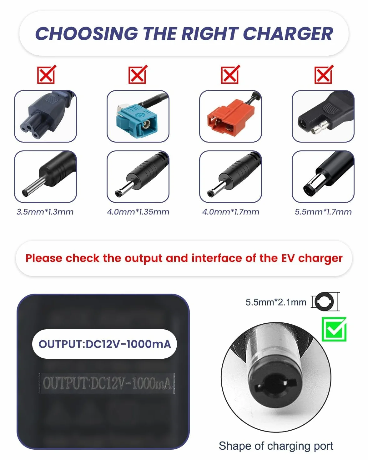 Chargeur Voiture Electrique Enfant 12V 1A 1000MA 1.5 mètre Pour Batterie Moto SUV VTT