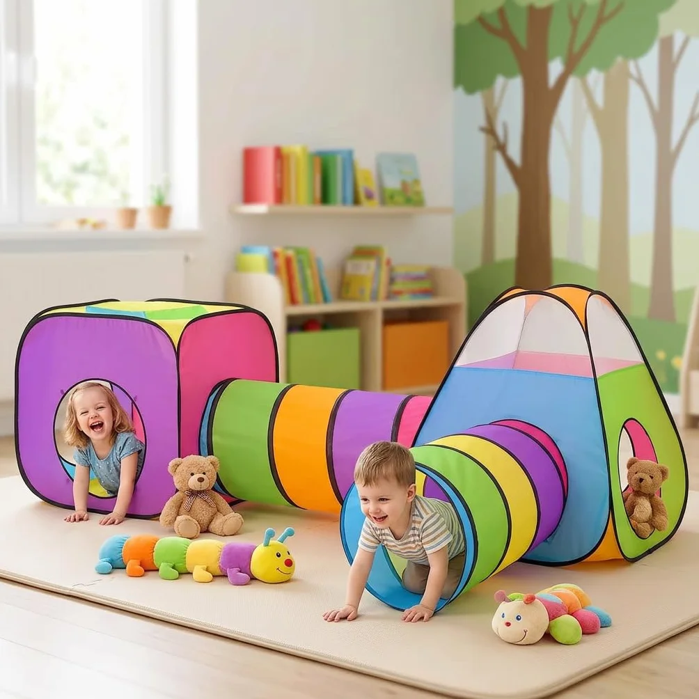Pop Up Jouer Tente avec Tunnel, Balle Pit pour Enfants, Garçons, Filles, Bébés - Playhouse Intérieur/Extérieur 4 en 1