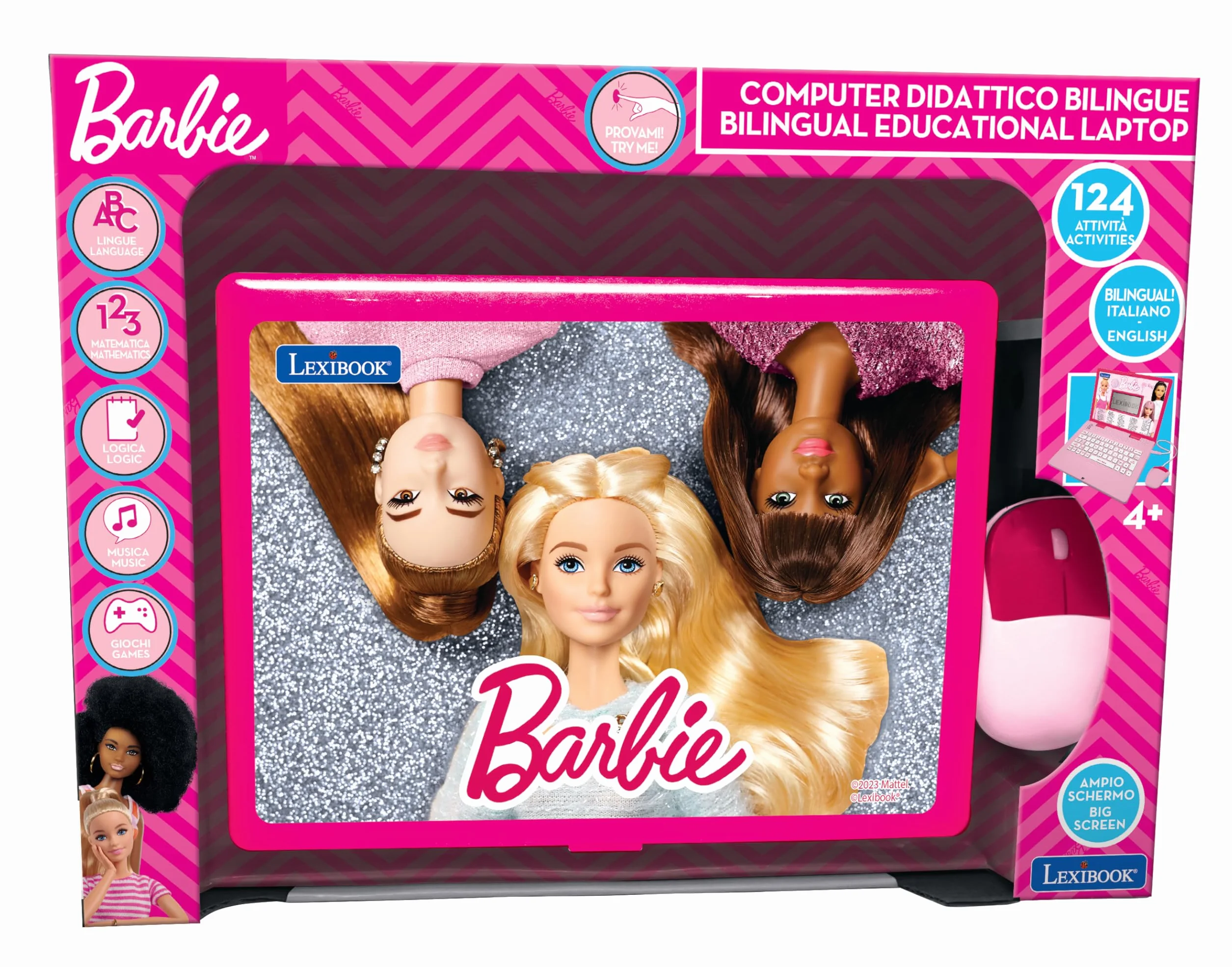 Lexibook Barbie, Ordinateur Portable éducatif et bilingue en Anglais/Italien, Jouet pour Enfants avec 124 activités pour Apprendre, Jeux et Musique, Rose, JC598BBi5LXB