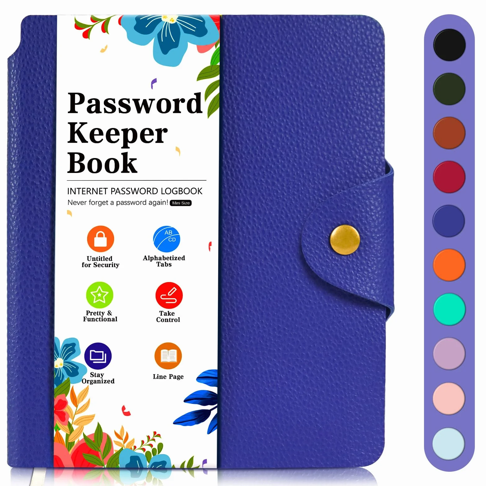 BLESWIN Livre des Mots de Passe A6 - Petit Carnet Mot de Passe Alphabetique en Cuir PU avec Boucle, 15.3 x 13cm, Bleu Foncé