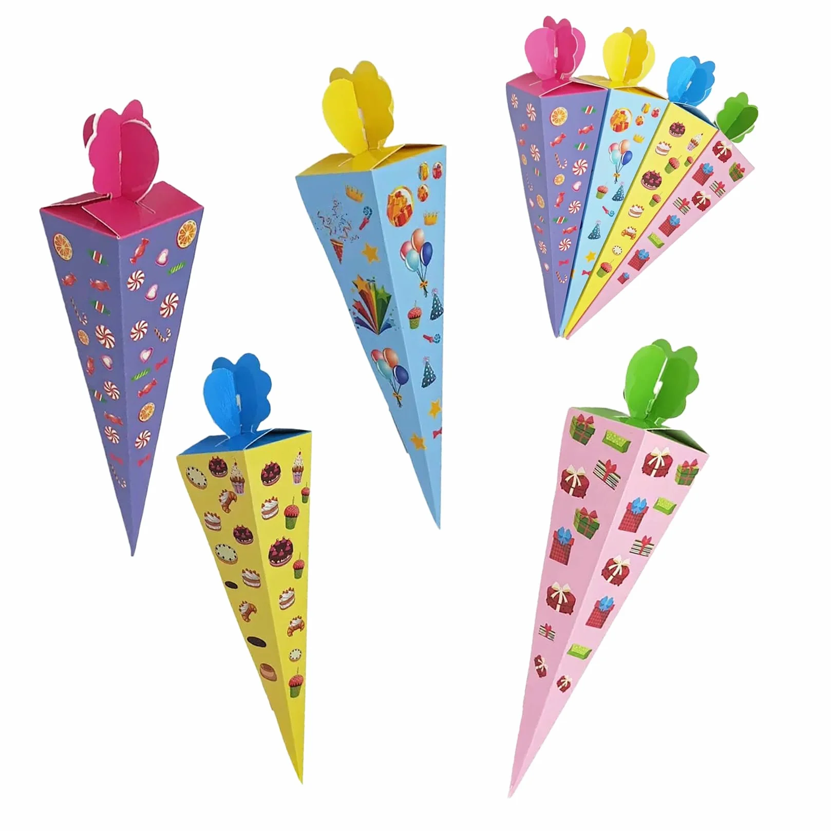 Lot de 24 Cônes de Fête Scolaire à Bonbons Petits Sacs Pliables à Remplir pour Rentrée et Anniversaire