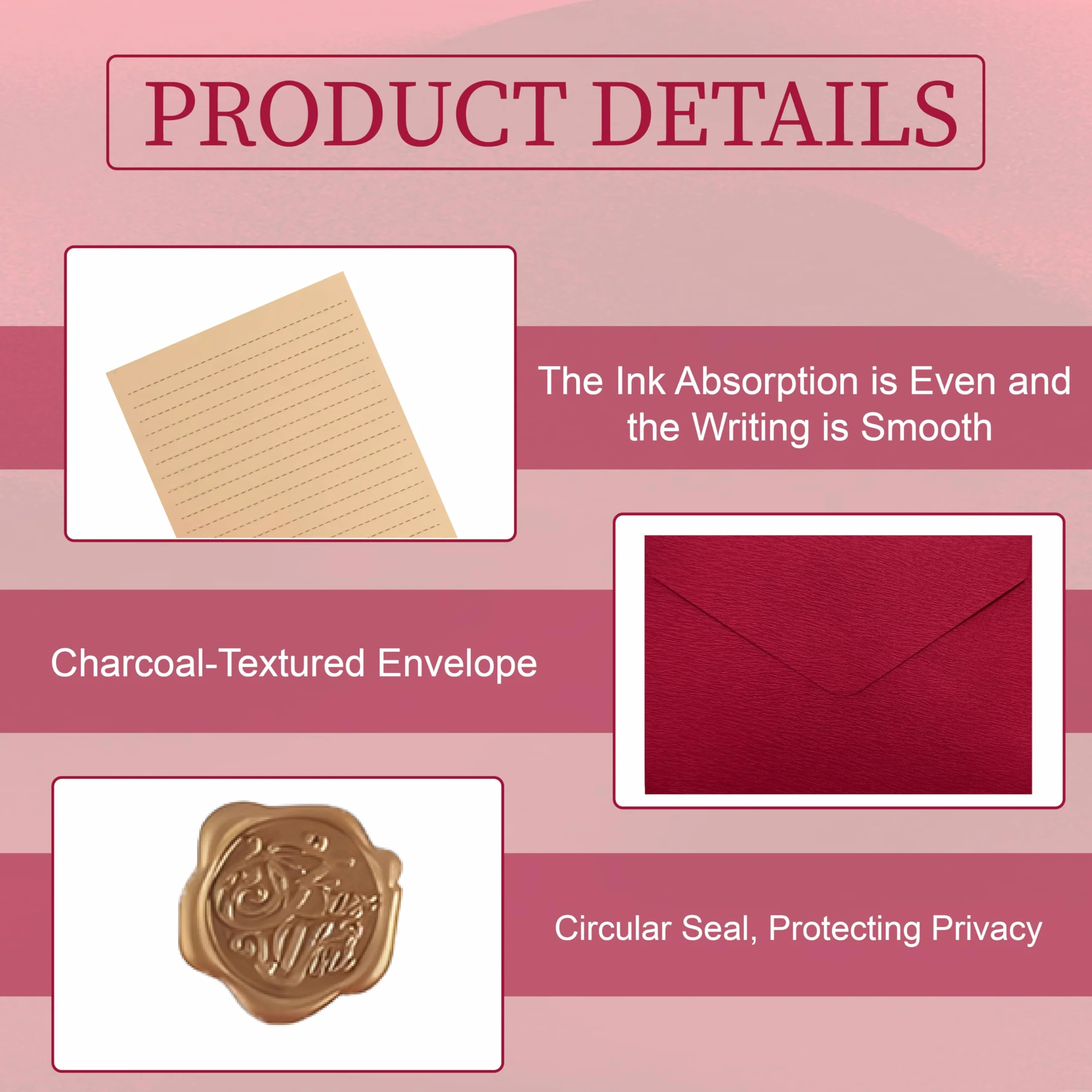 Ensemble Papier à Lettre Vintage, 5 Enveloppes Beiges, 5 Rouges, 30 Feuilles, 10 Autocollants Cire