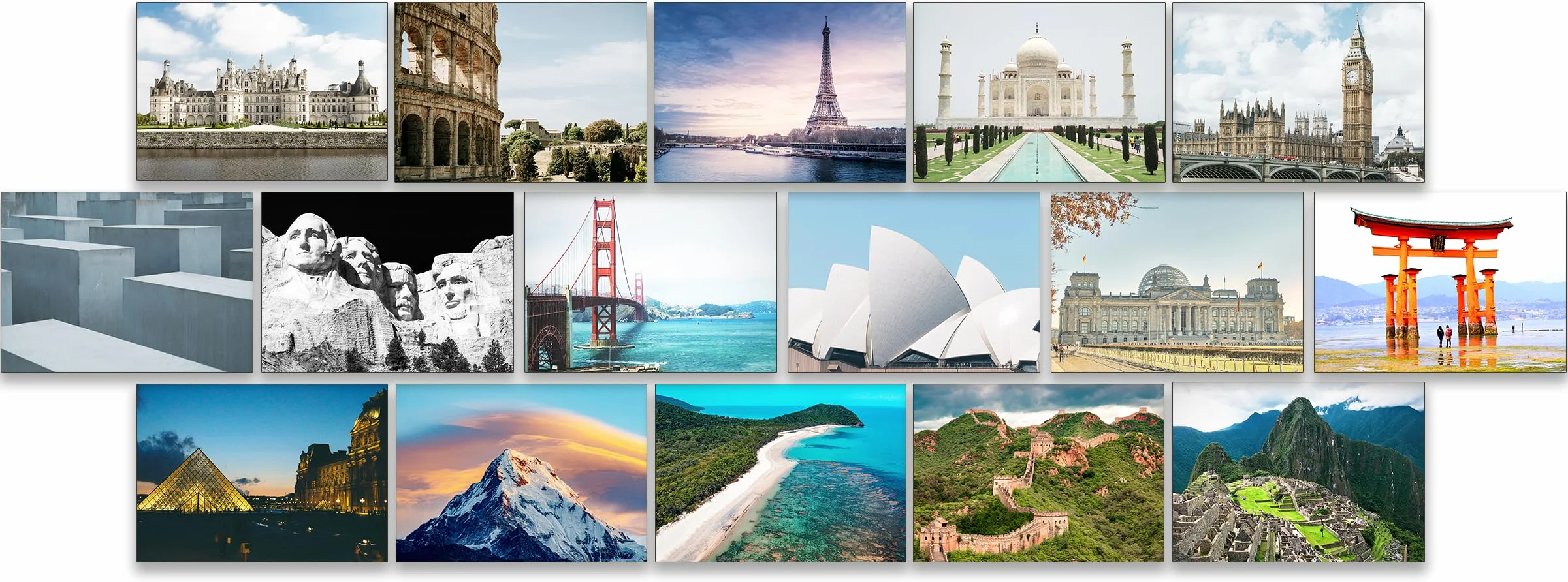 64 cartes postales Célèbres lieux Monuments emblématiques postcrossing
