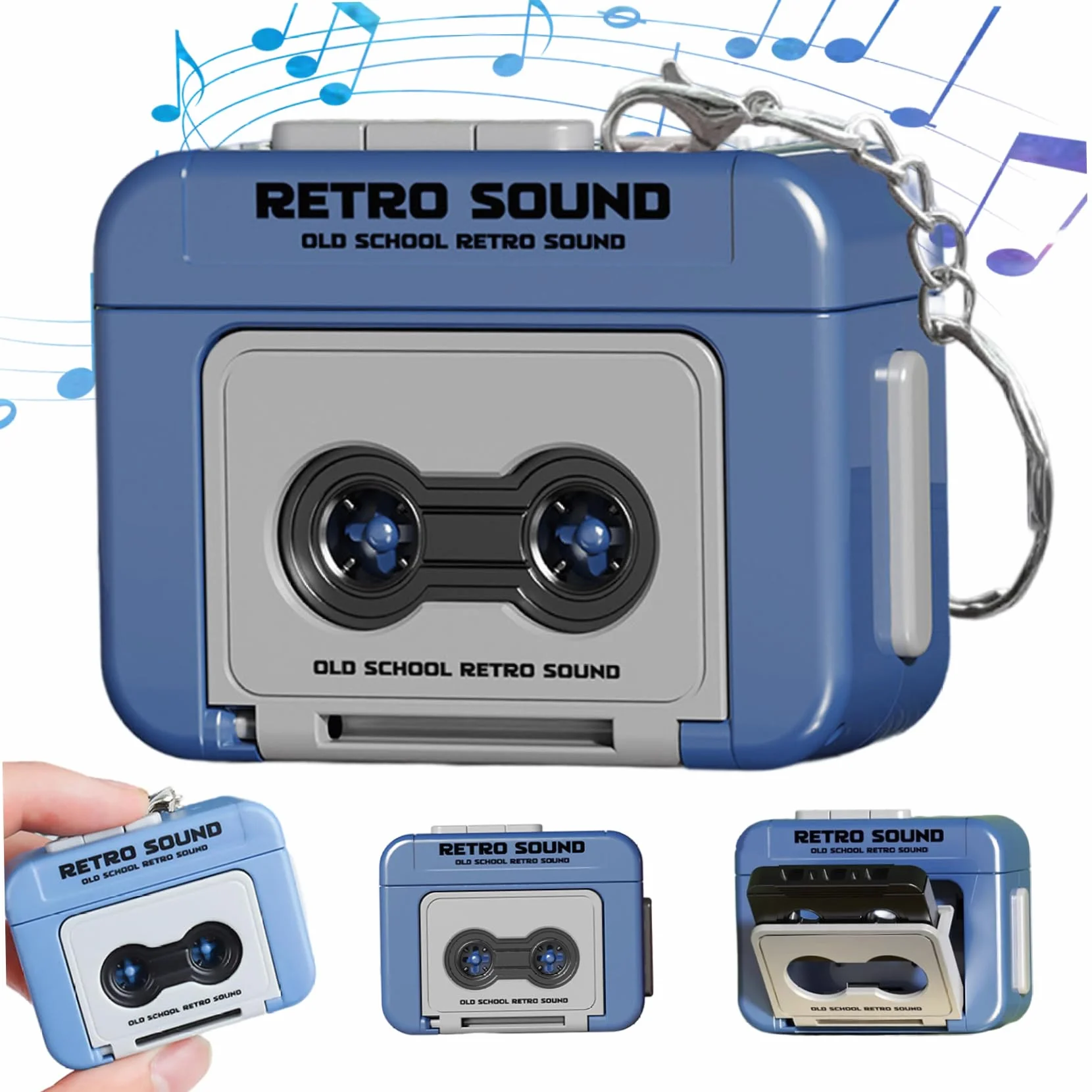 Retro Mini Cassette magnétique clés avec Musique, Lecteur microcassette enregistrable Haut-Parleur intégré pour Sacs à Dos