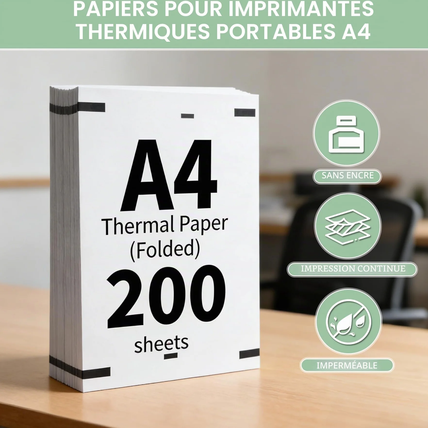 Papier Thermique A4 Pliable 200 Feuilles Sans BPA Séchage Rapide pour Imprimante Thermique