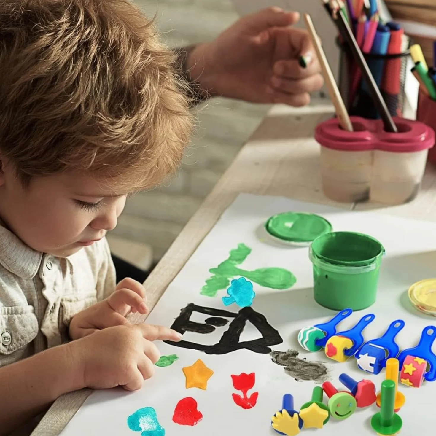 Alfven Éponge Brosses de Peinture Enfant, 24pcs Kit Peinture Enfant Pinceaux éponge pour Enfants kit d'apprentissage DIY