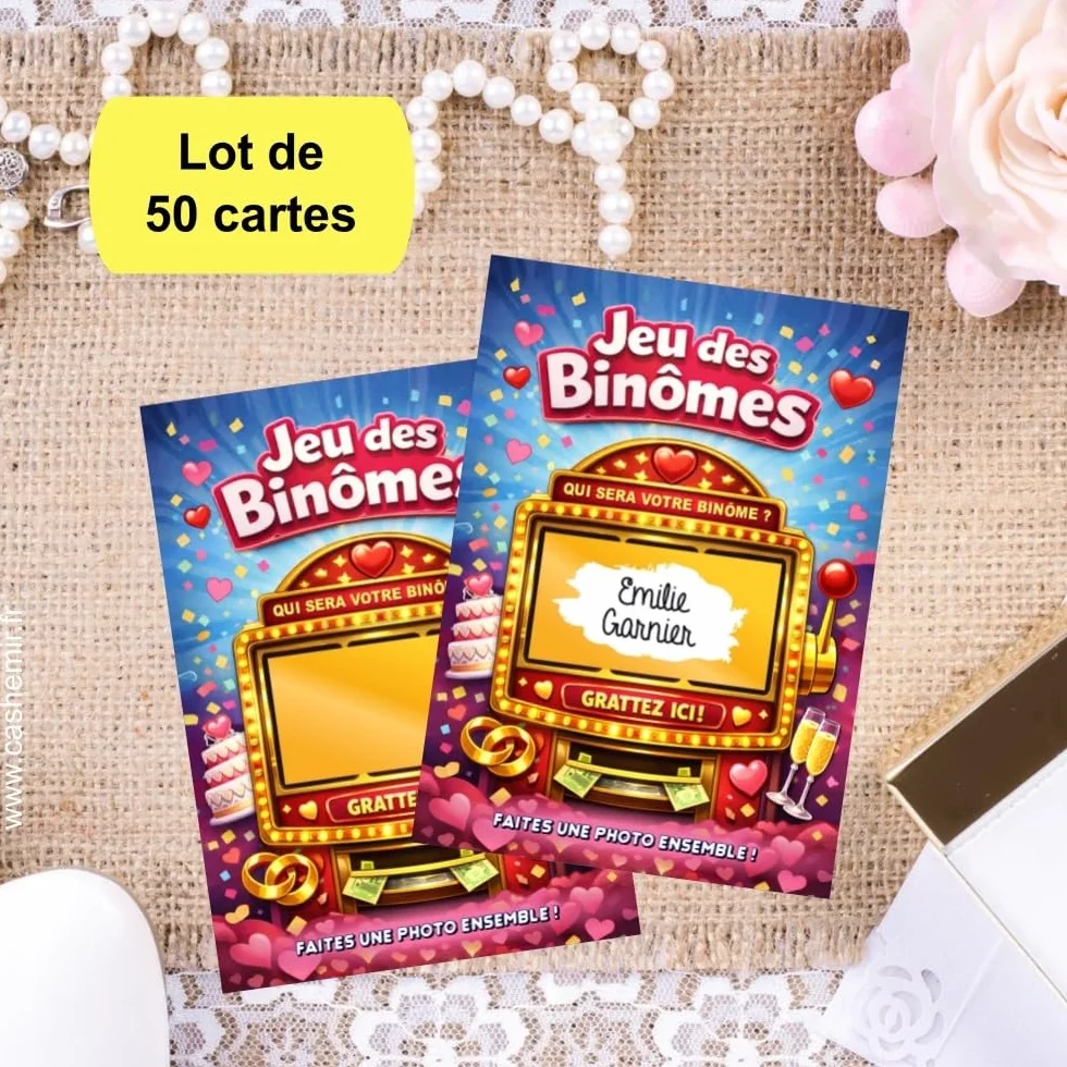 Jeu des Binômes Mariage 50 Cartes à gratter | Tickets à Personnaliser | Animation Repas Mariage Anniversaire
