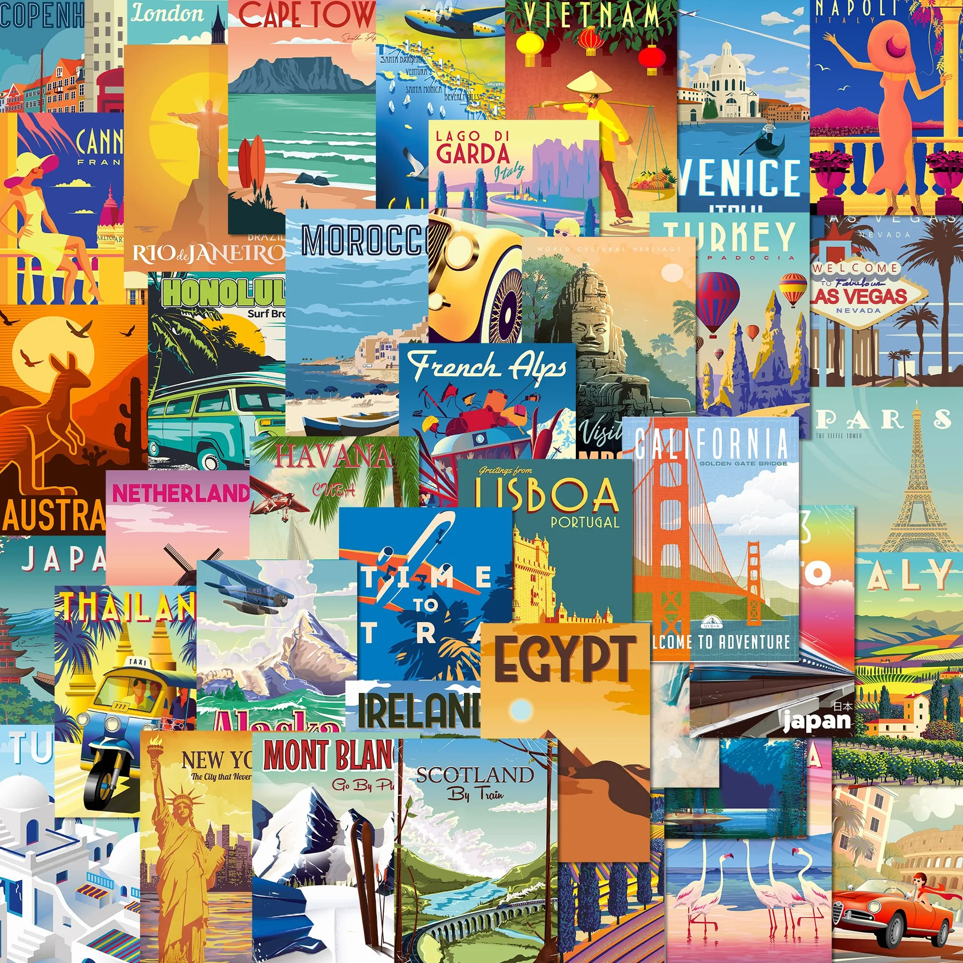 Olivia Samuel 40 cartes postales de voyage rétro mixtes destinations populaires exotiques couleurs vives