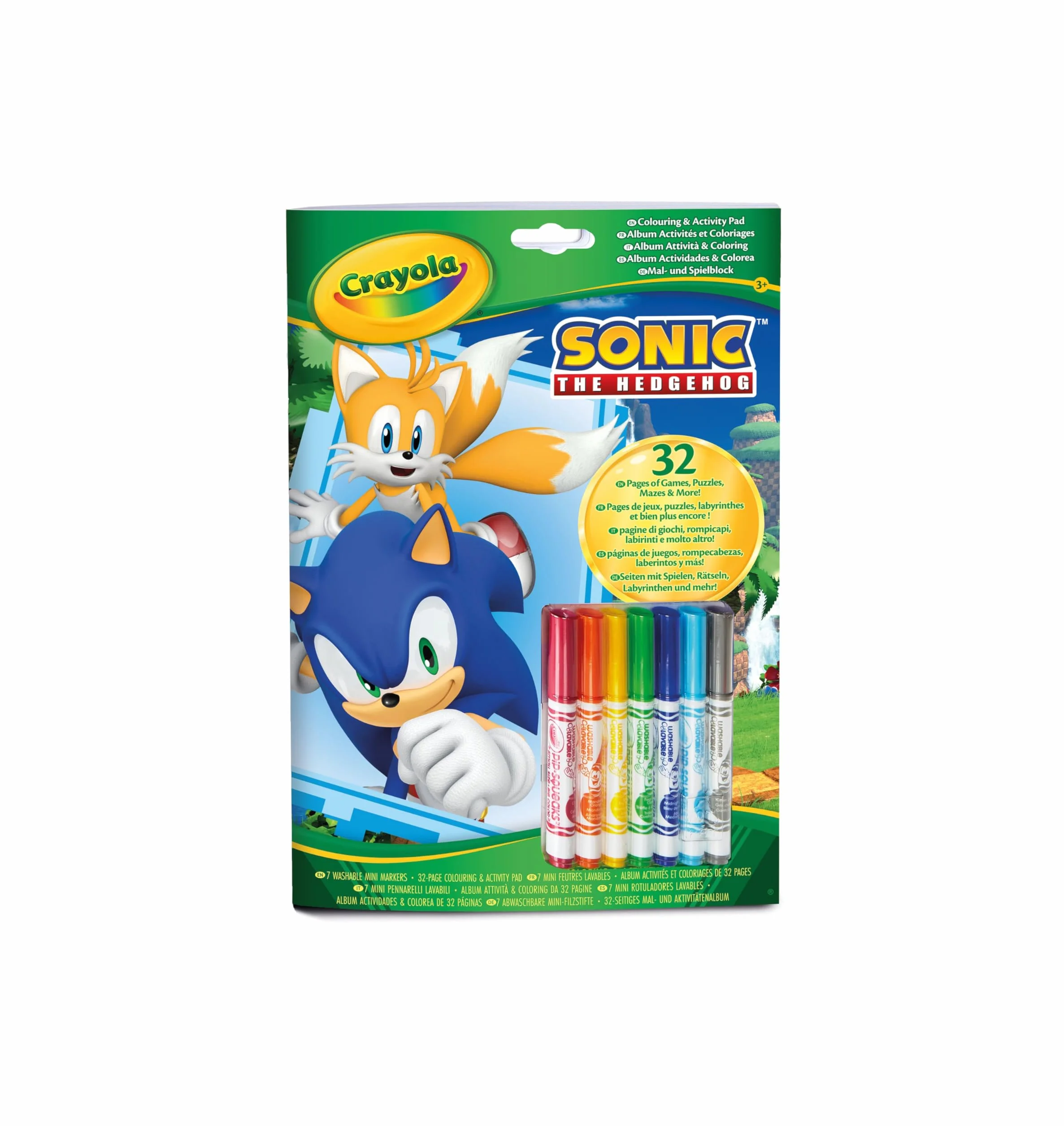 Crayola Album Activité et Coloriage Sonic, 32 Pages, 7 Mini-Feutres Lavables