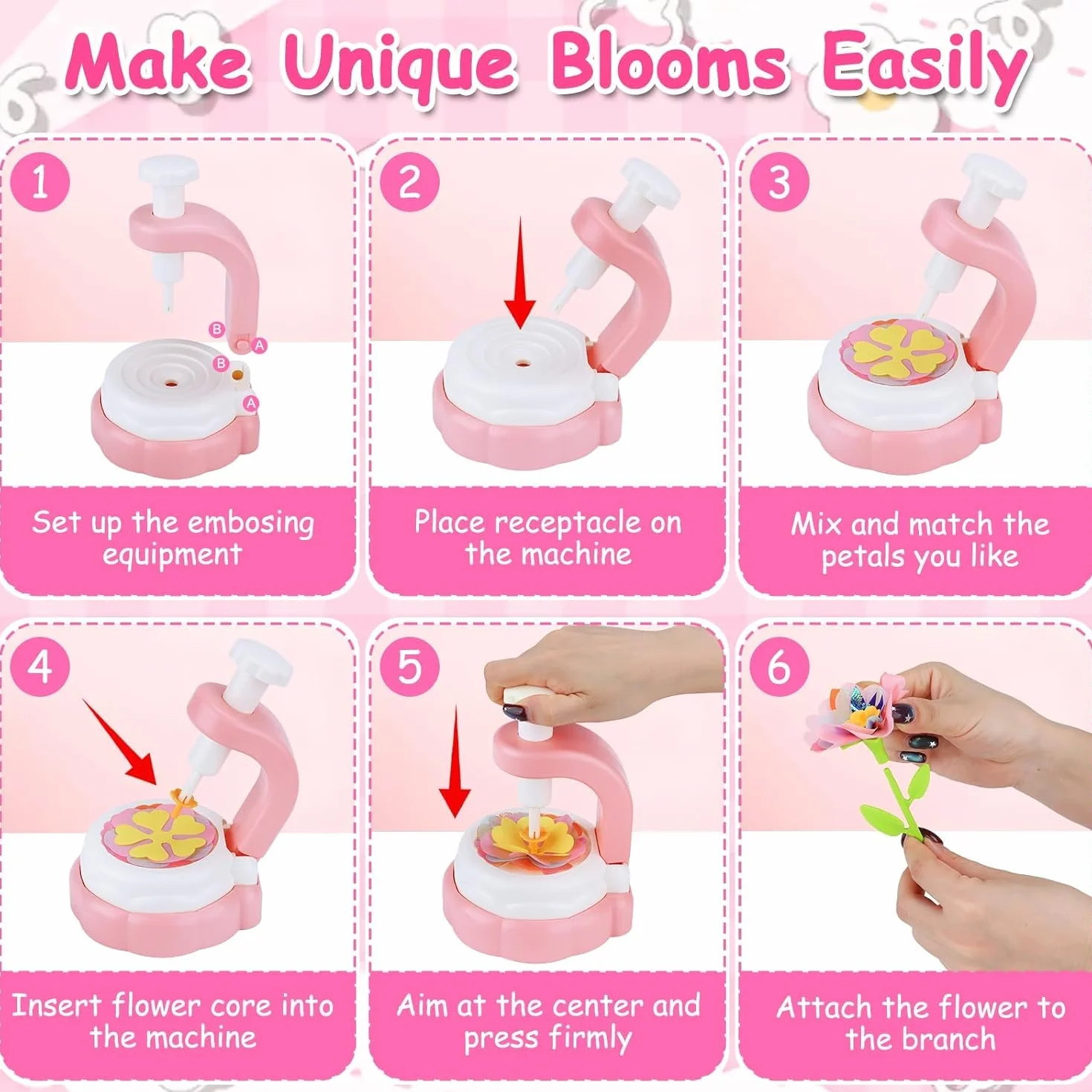 TOSUTO Kit Fabrication de Fleurs Tissu, Création Bouquet Fleurs, Jeux Educatif Enfant 3+ Ans - Rose