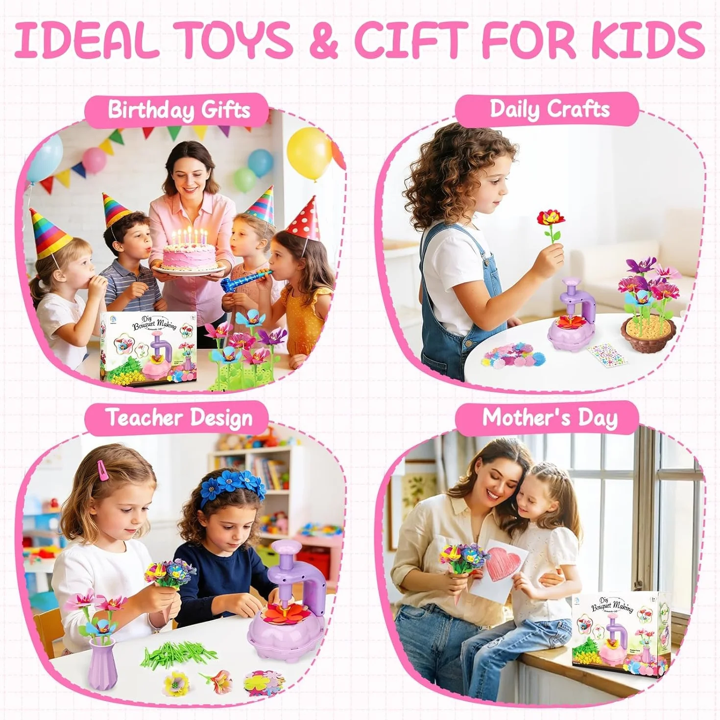 Kit Fabrication de Fleurs Tissu Bricolage Créatif pour Filles 3+ Ans Violet