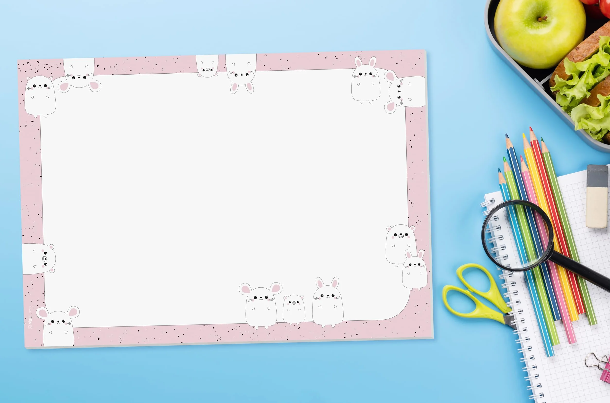 SIGEL HO925 Sous-main papier Kawaii Friends A3 80 g/m² FSC bloc détachable antidérapant 30 feuilles noir/blanc/rose
