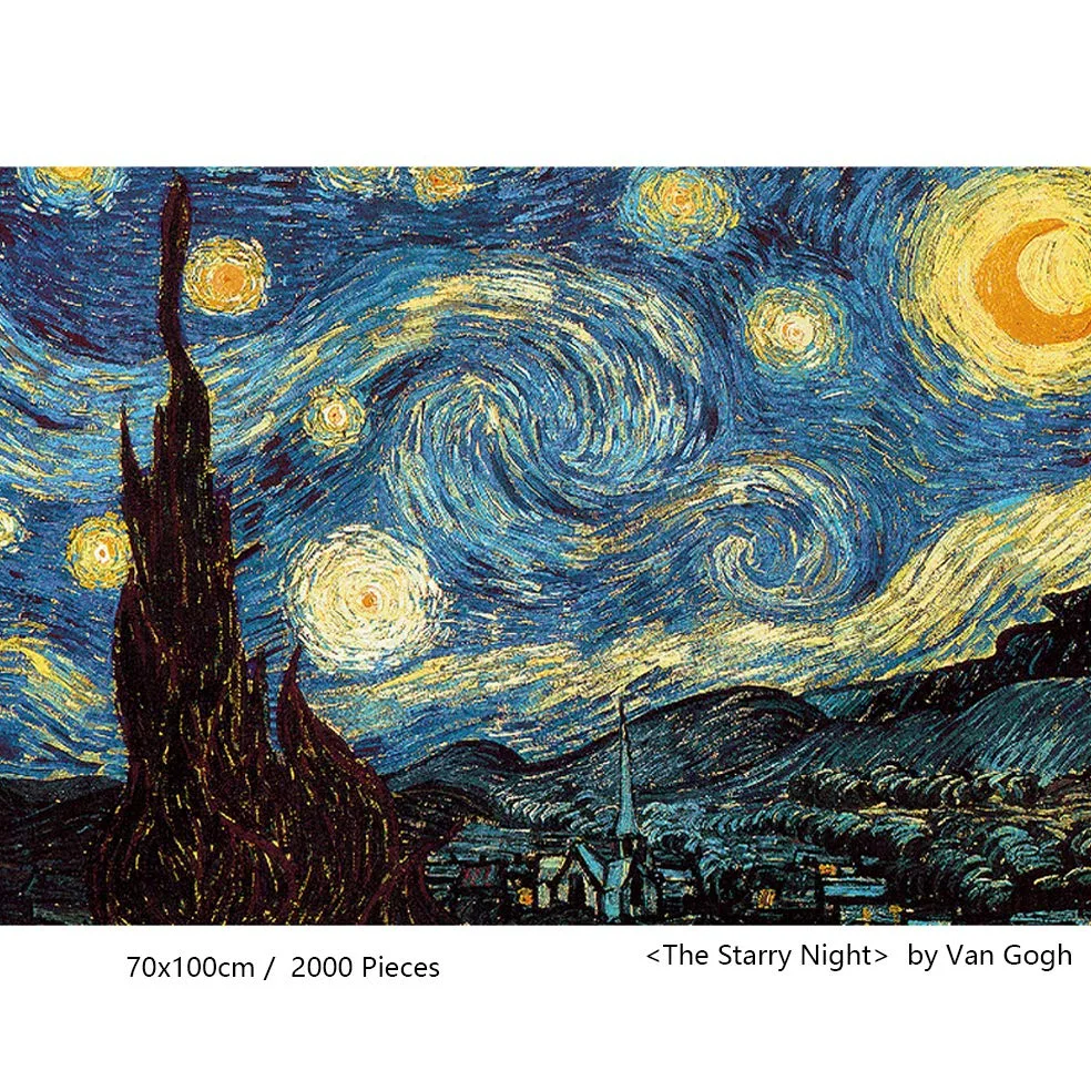 Puzzle de 2000 pièces pour adultes, « Nuit étoilée » Puzzle de collection musée, 70 x 100 cm, 2 mm d'épaisseur, célèbre puzzle de peinture à l'huile, anti-stress, pour adultes et enfants de