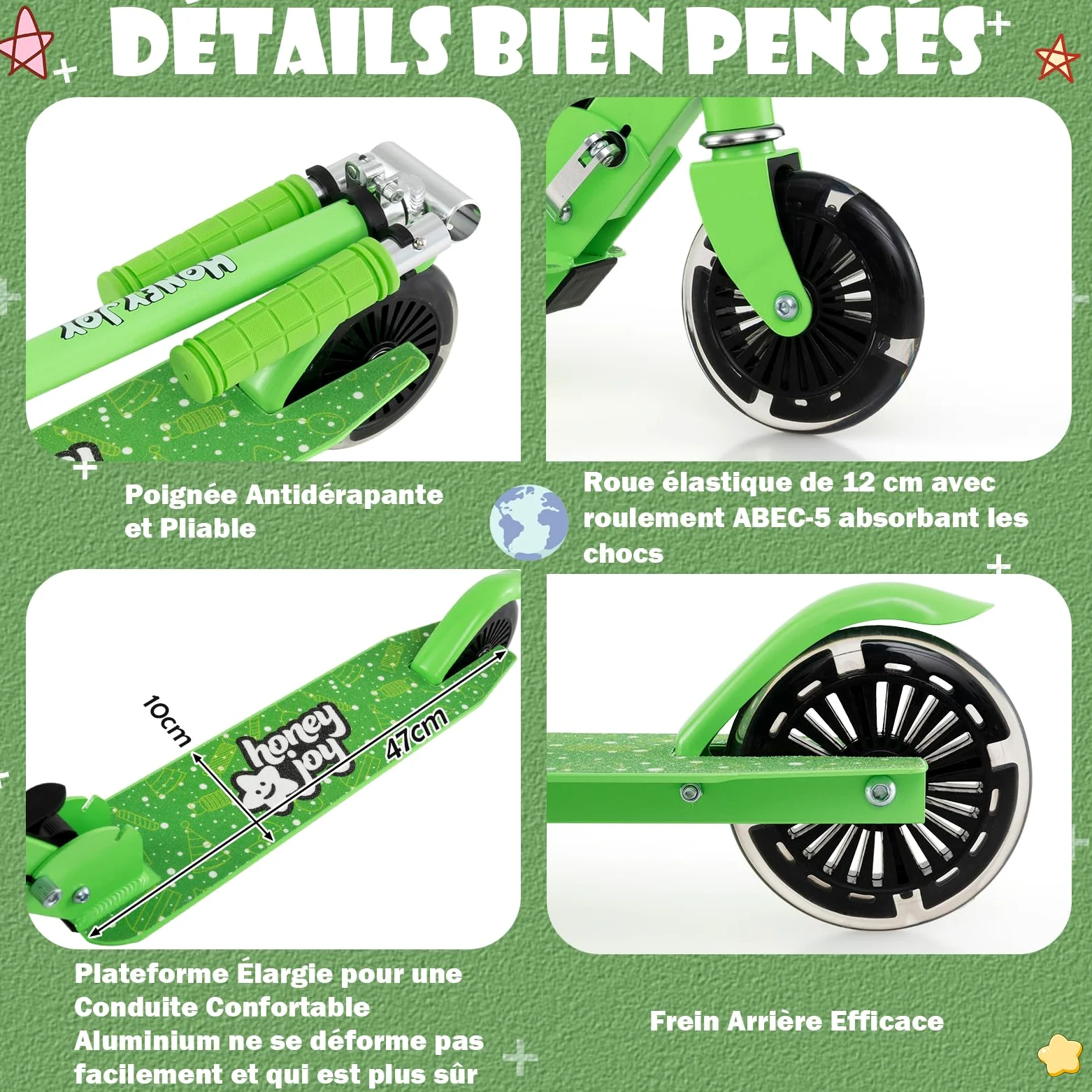 COSTWAY Trottinette Enfant Pliable avec Roulements ABEC-5 & 3 Hauteurs Réglables, Trottinette Pro Enfants avec 2 Roues de 120mm, Pont Elargi, Charge 50kg pour Enfants de 3 Ans+