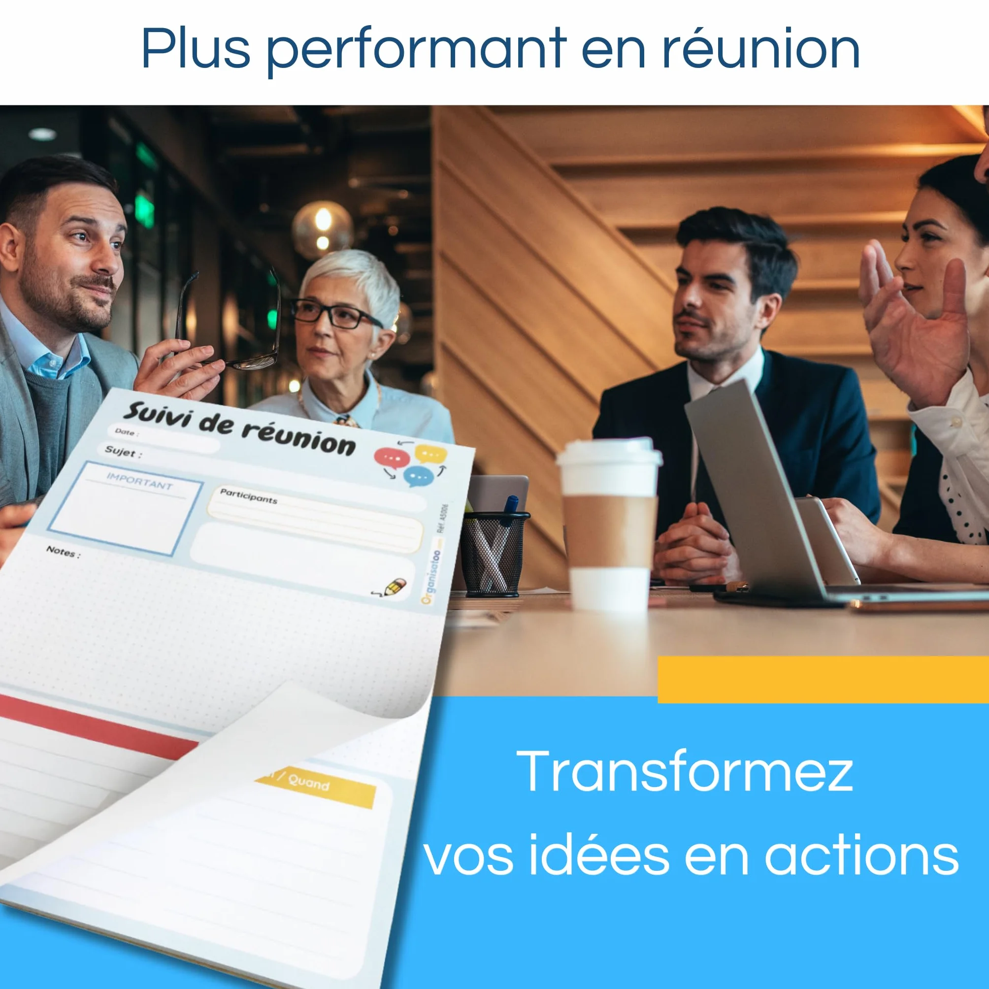 Bloc-notes suivi de réunion A5 50 pages détachables pour équipe managers entrepreneurs