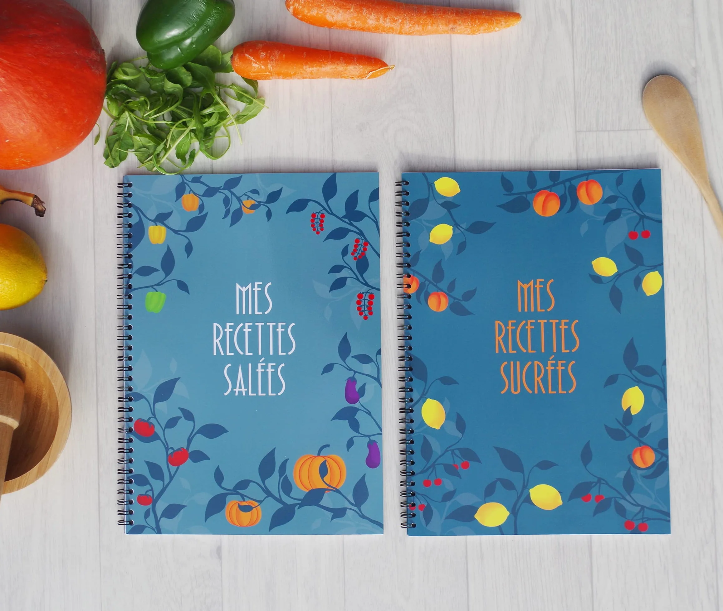 Cahier de Recettes Salées et Sucrées A4 Spirale, 60 Fiches Vierges