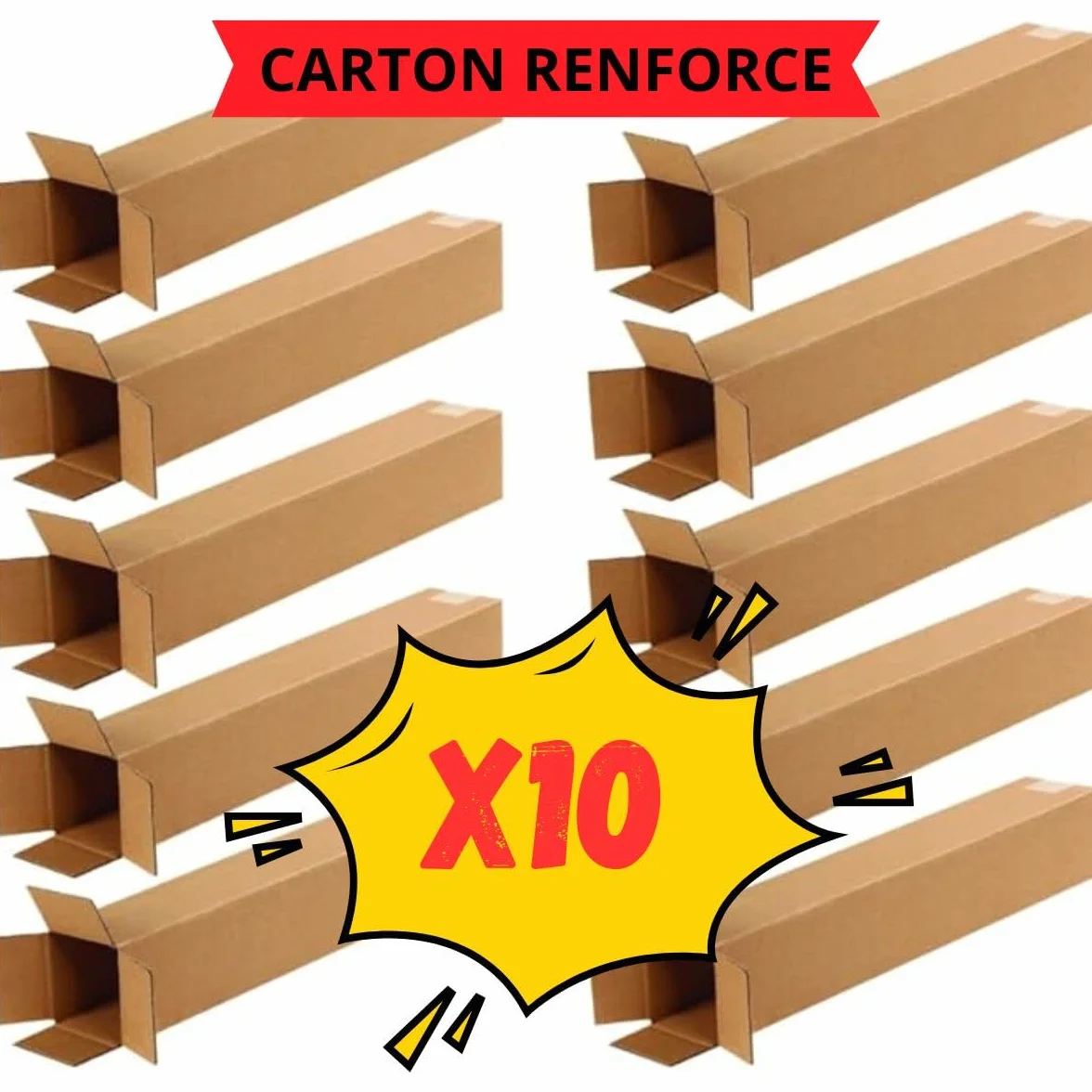 Carton Rigide Tube Carré Lot de 10 120x10x10 cm Brun Expédition FSC