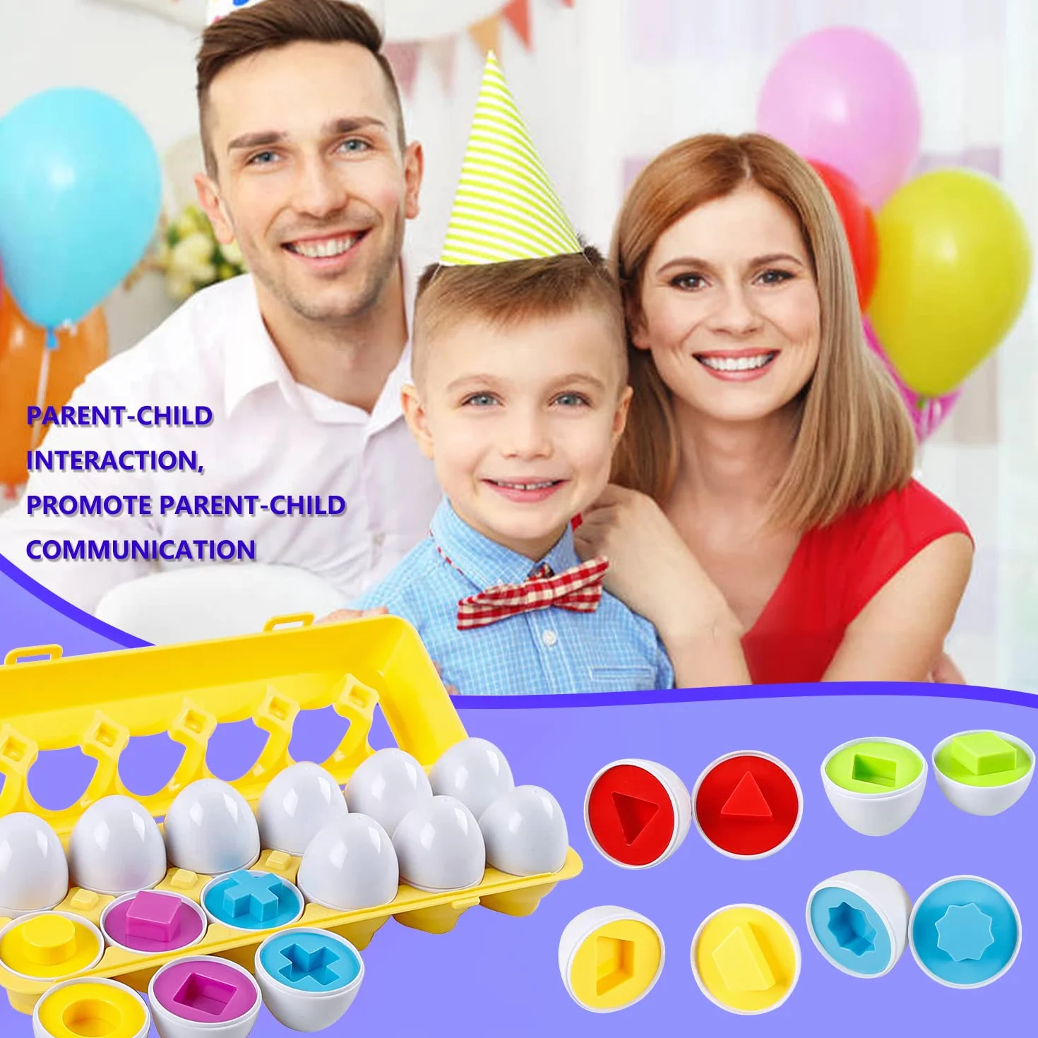 Jouets D'oeufs Correspondant Puzzle Montessori Oeufs Éducatifs Géométrique, Enfants Enseignement Précoce Reconnaître Les Formes de Couleur Patchwork, 2 Ans Boîte à œufs