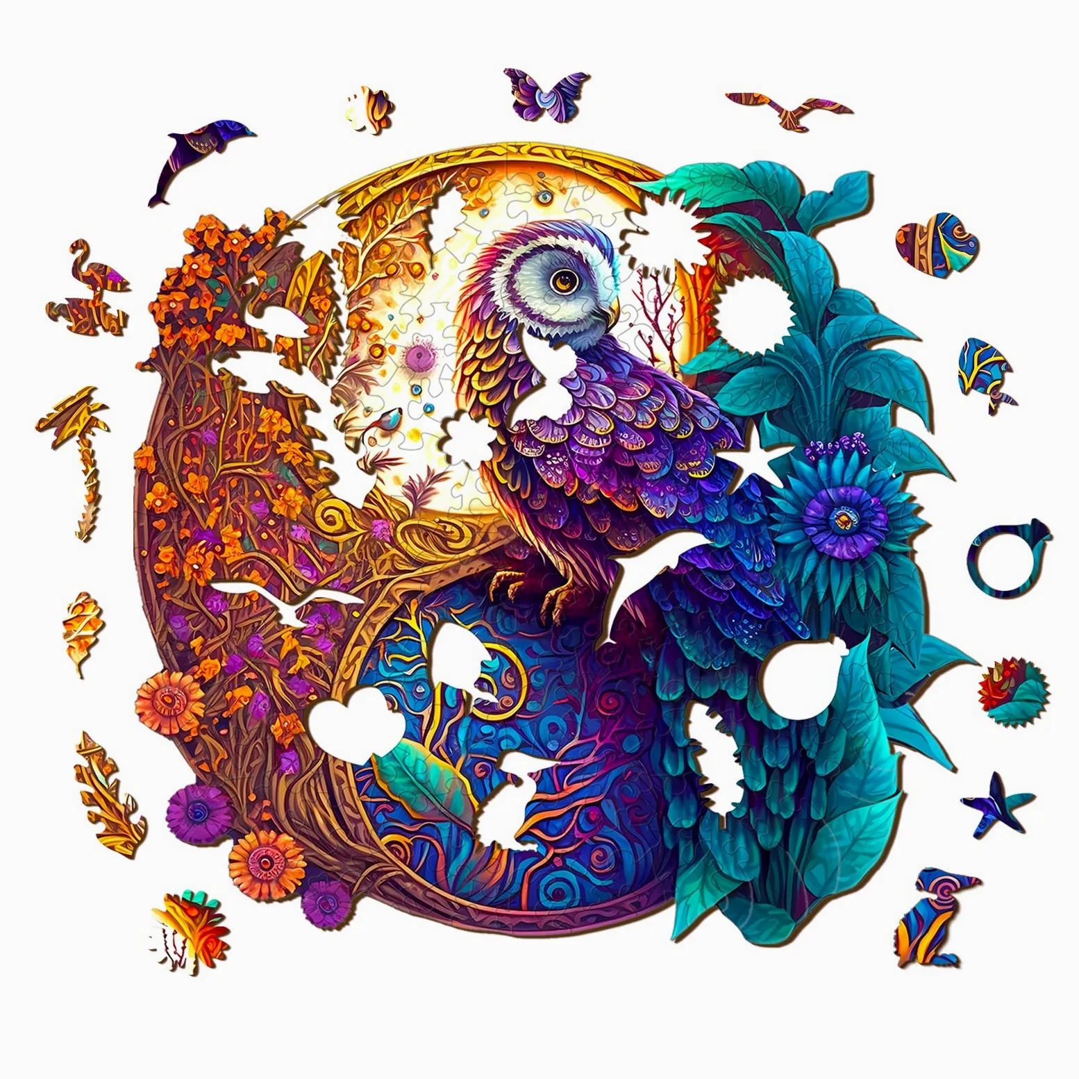 Puzzle Bois Adulte, Puzzle en Bois Animaux, Chouette Yin et Yang Puzzles en Bois Animal Unique pour Adulte, Wooden Puzzles 700pcs-XL-20 * 20in