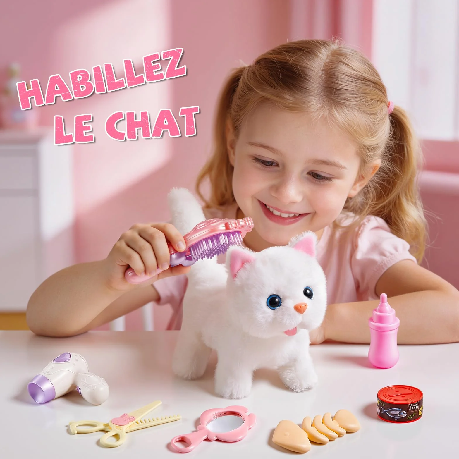 Jouet Chat Interactif pour Filles, Chat Robot avec Marche, Chat en Peluche Interactive 4 5 6 Ans