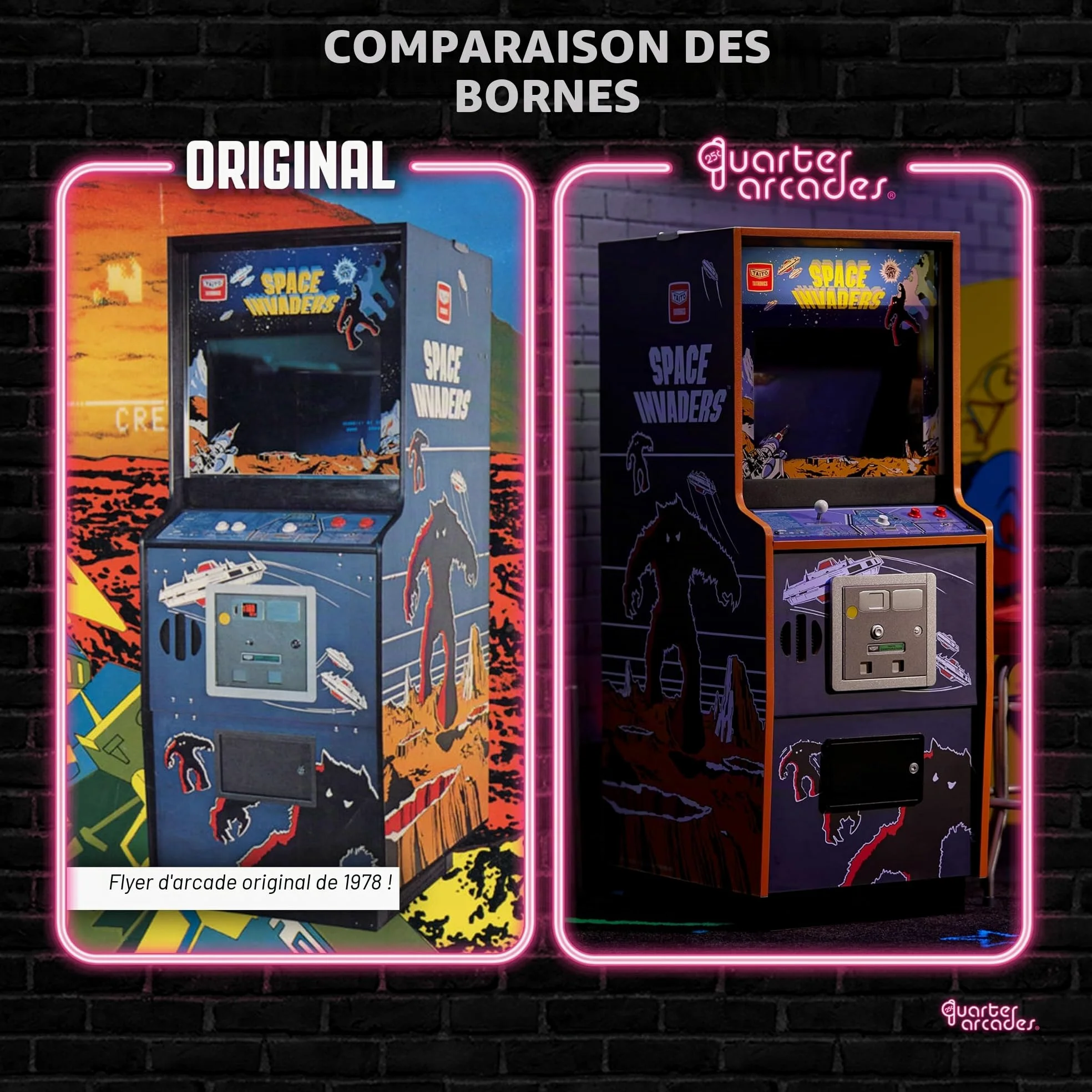 Numskull Quarter Arcades Édition Collector Space Invaders I, Mini borne d’Arcade en Bois à l’échelle 1/4, Réplique Authentique avec ROM Originale, Batterie Rechargeable et Haut-parleurs 3W