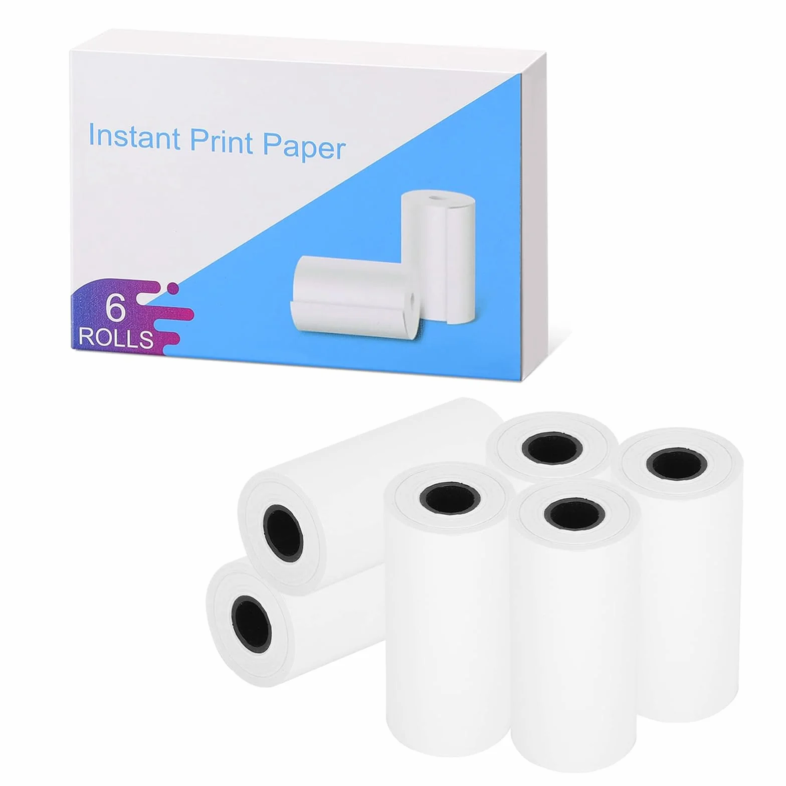 Papier Thermique pour Appareil Photo Enfants 6 Rouleaux Impression Instantanée 2,16 Pouces x 1,1 Pouces