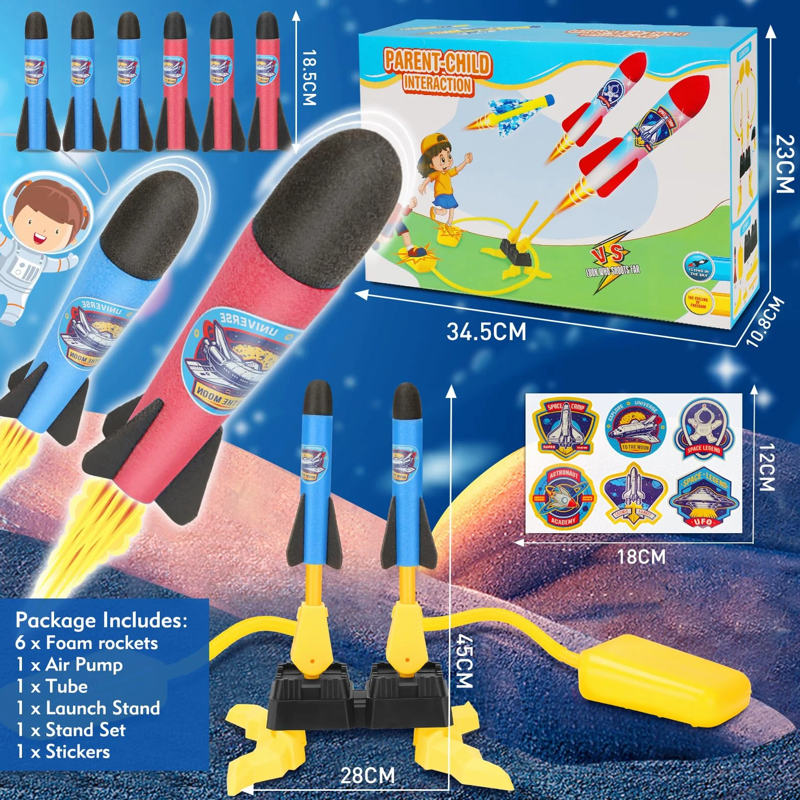 Lot de 6 lanceurs de fusées en mousse à double joueur, jouet de fusée de jardin pour enfants 3-4 ans