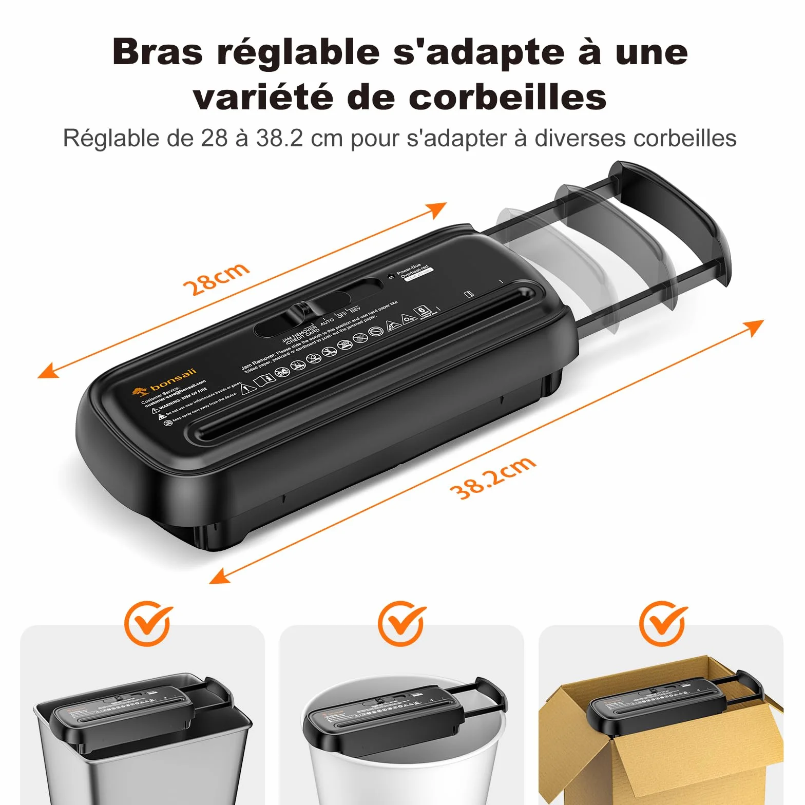 Bonsaii Destructeur de Documents Bras télescopique, déchiqueteuse Coupe en Bandes, 6 Feuilles, 9 litres, Niveau sécurité P2
