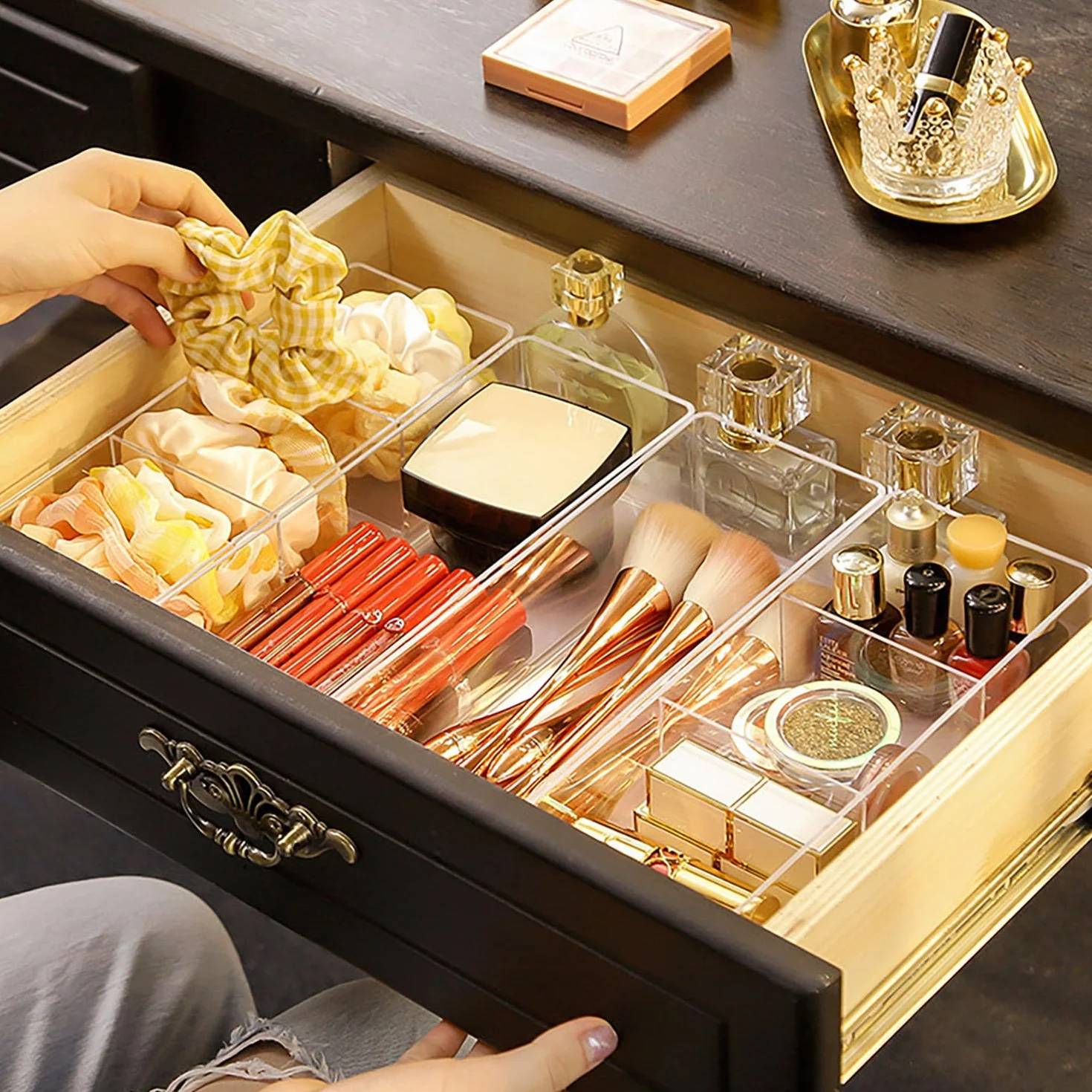 JessLab 4 Organisateurs de Tiroir en Acrylique, Boîtes Transparentes Empilables pour Maquillage et Bijoux