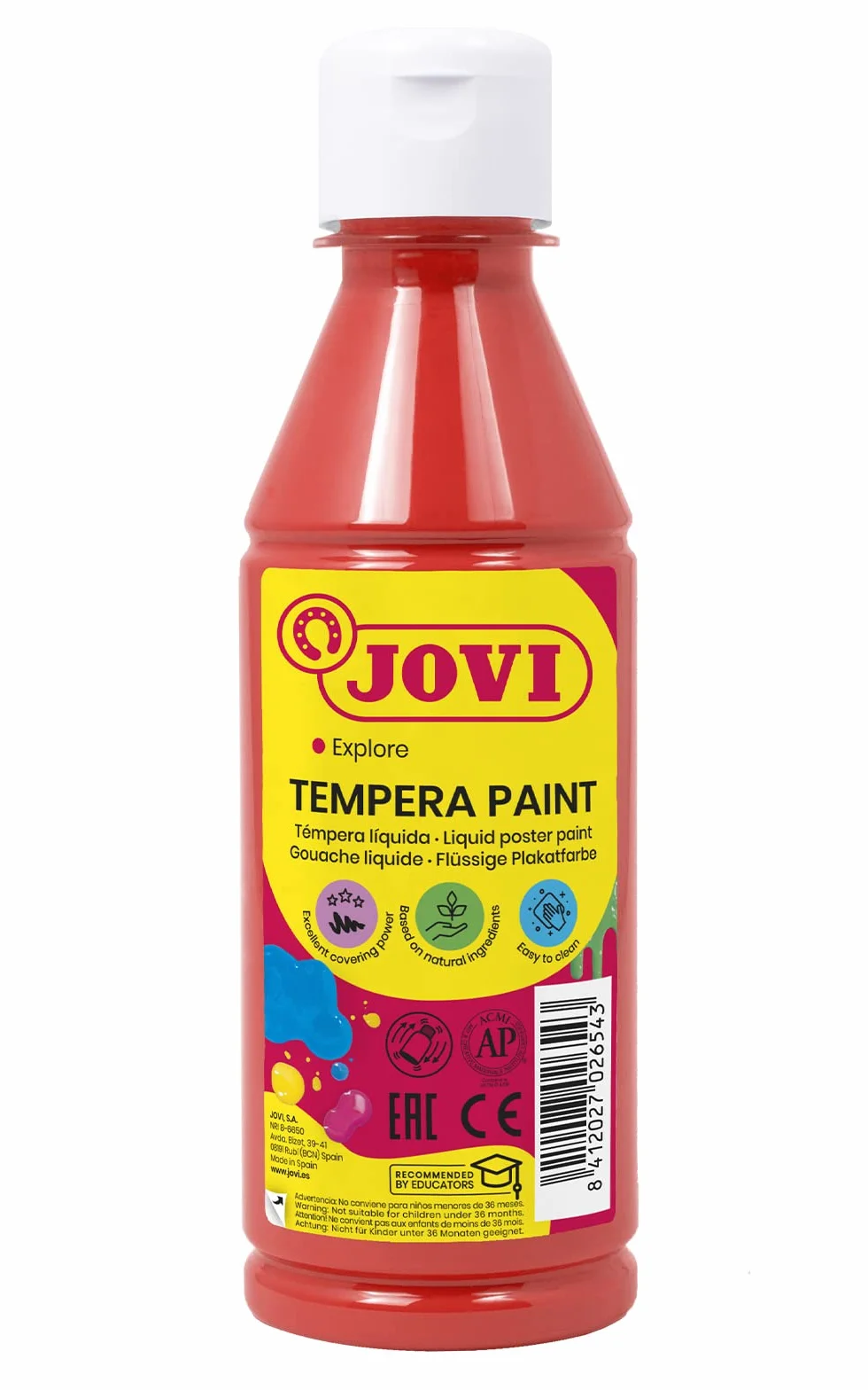 Jovi Gouache liquide 250ml Vermillon Peinture naturelle pour école