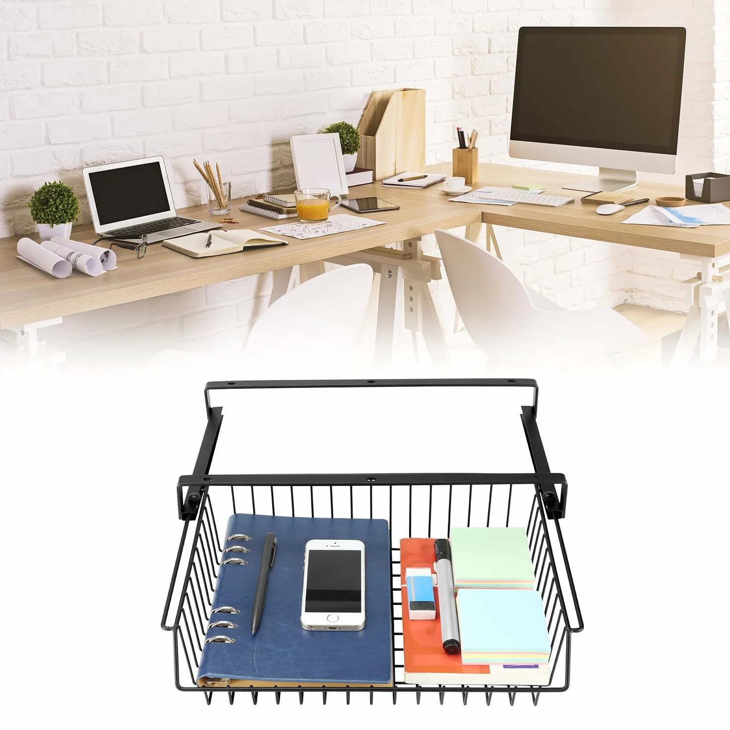 QWORK Tiroir sous table en métal capacité de charge 5-10 kg pour bureau cuisine