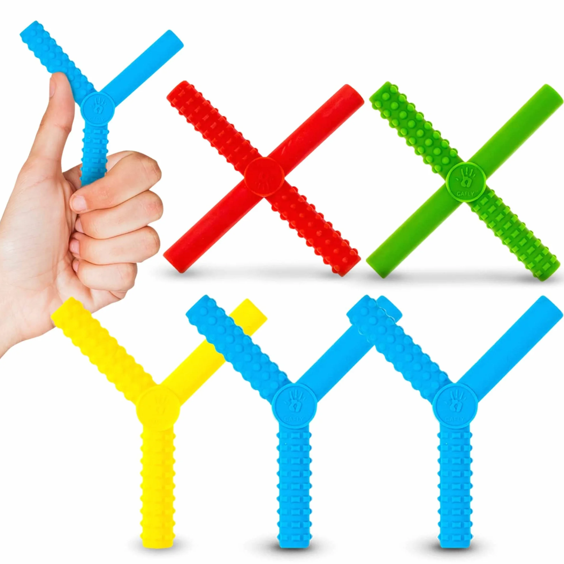 Gafly Chewy Sensoriels Tubes à Mâcher Moteurs Oraux Silicone Pack de 5 Rouge Bleu Jaune Vert