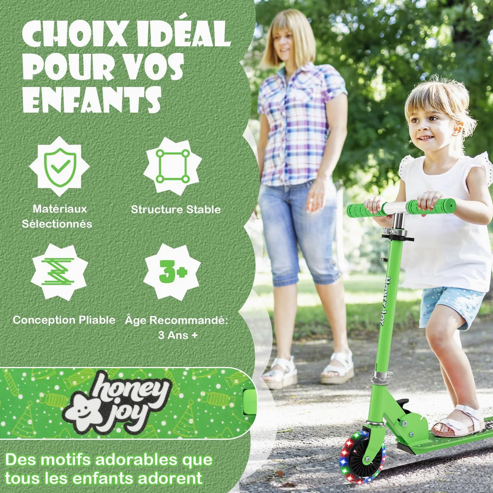 COSTWAY Trottinette Enfant Pliable avec Roulements ABEC-5 & 3 Hauteurs Réglables, Trottinette Pro Enfants avec 2 Roues de 120mm, Pont Elargi, Charge 50kg pour Enfants de 3 Ans+
