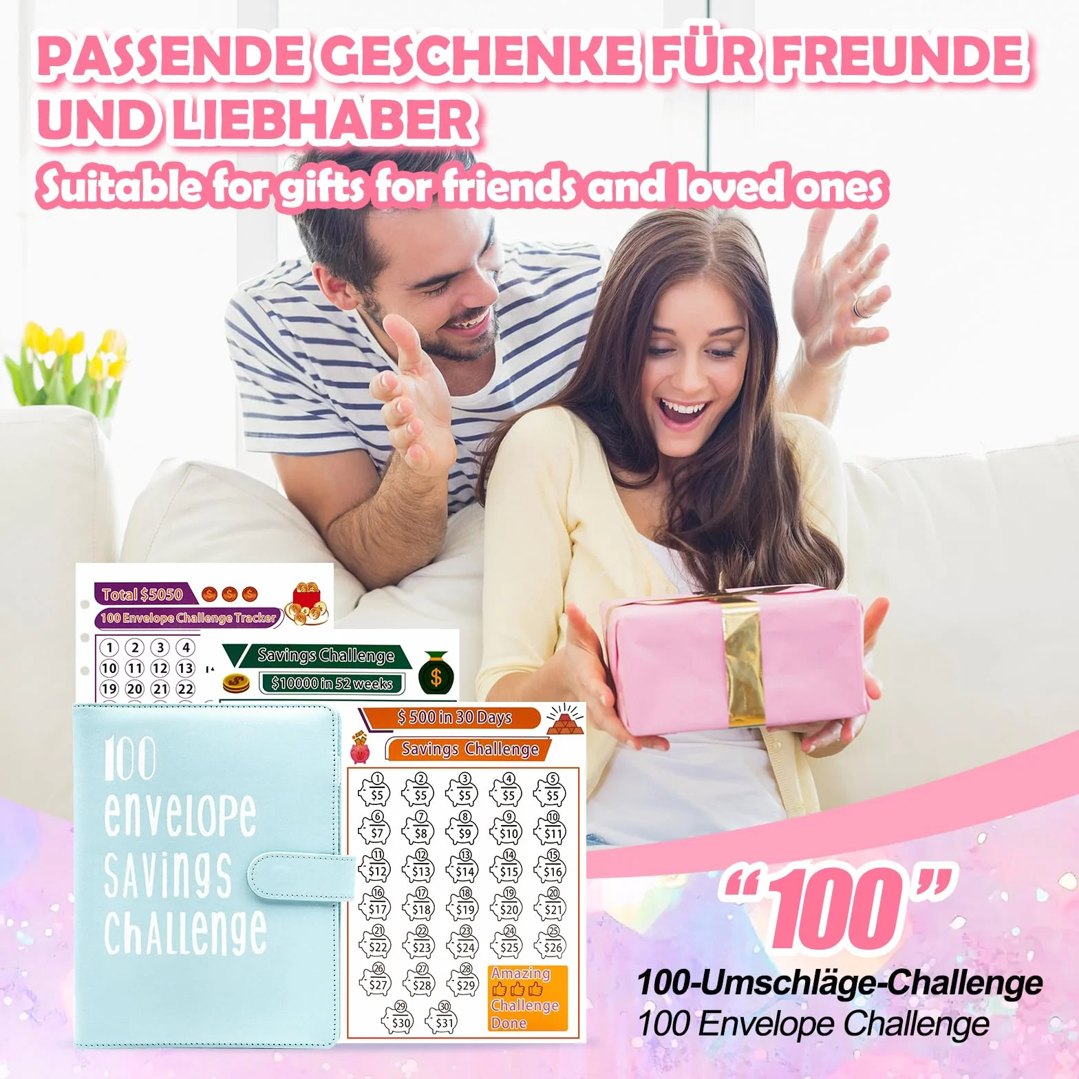 A5 Classeur Budget avec 100 Enveloppes, Planificateur Épargne, Bleu
