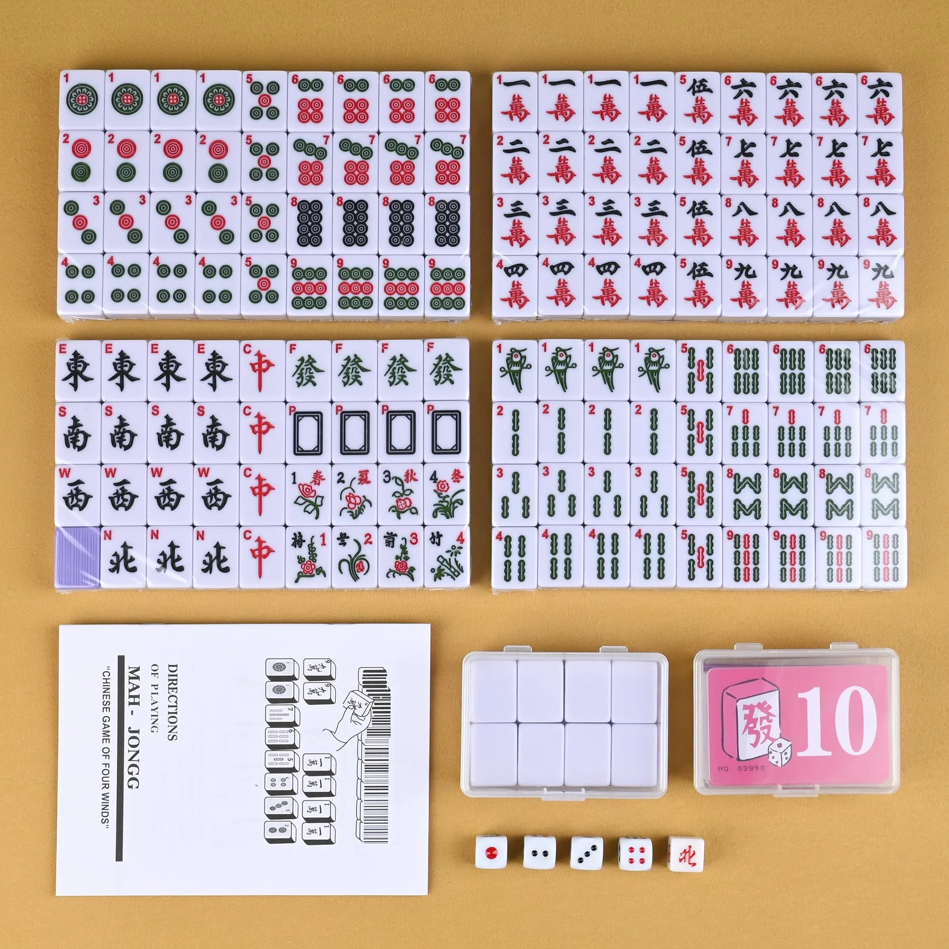 Ensemble de mahjong chinois, 146 carreaux numérotés en mélamine de 3 cm de grande taille (violet), avec sac de transport, manuel en anglais, jeu de mahjongg complet professionnel (Majiang, Mah