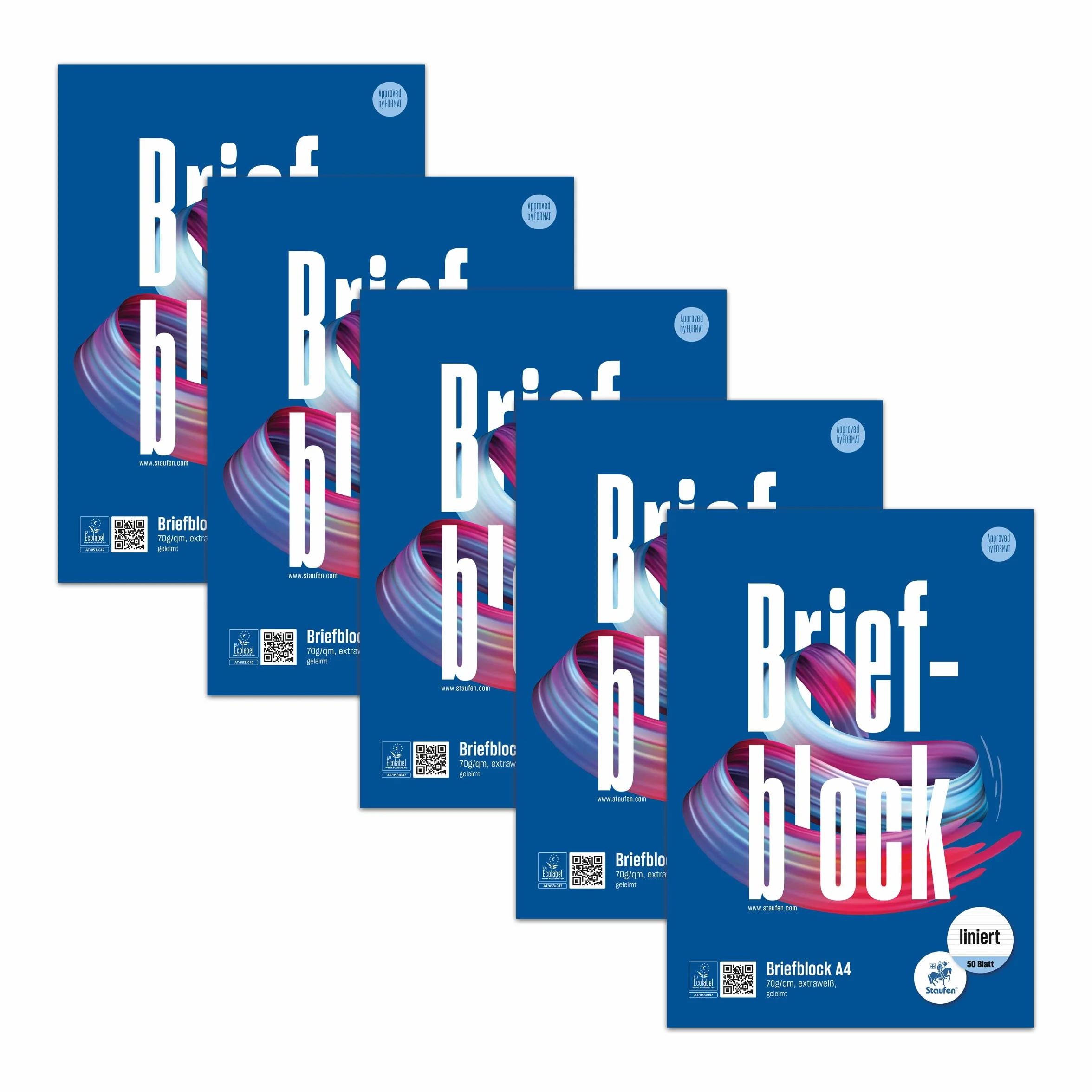Staufen Style Bloc à lettres DIN A4 70 g/m² ligné 9 mm 5 blocs 50 feuilles