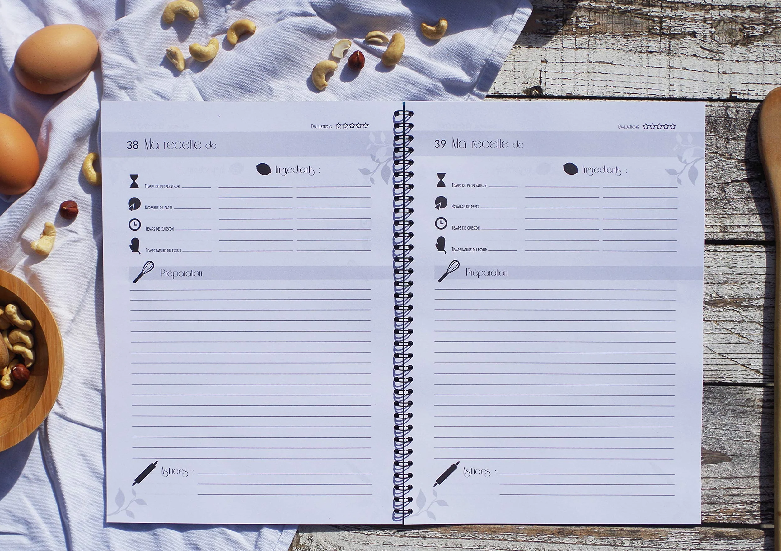Cahier de Recettes Salées et Sucrées A4 Spirale, 60 Fiches Vierges