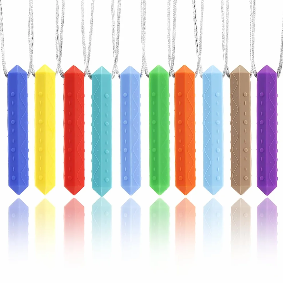 Lot de 10 Collier de Mastication pour Enfants TDAH, Machouilleur Chewy Tube 3 Ans+
