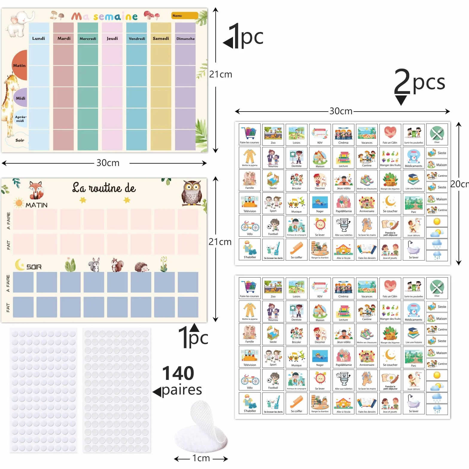 Planning Semaine Enfants 2pcs Tableau Routine Quotidienne 118pcs Français