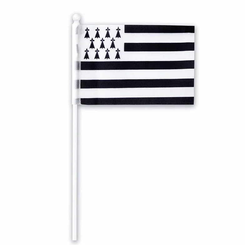 Mini drapeau breton tissu 10x15cm avec manche plastique Bretagne