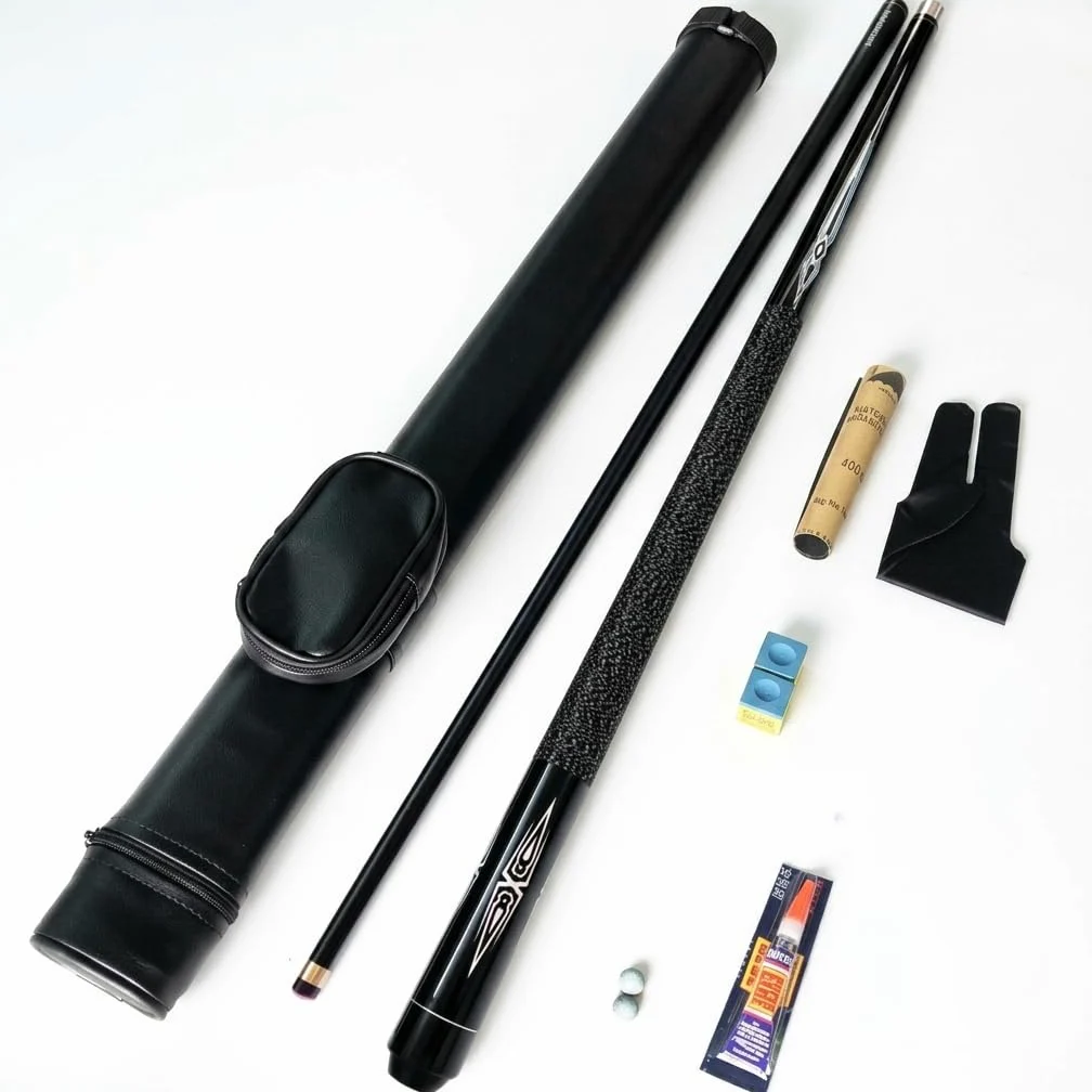 Queue Billard Américain, Fibre Carbone & Cuir, 145 cm 1/2 Split, Pointe 10mm ou