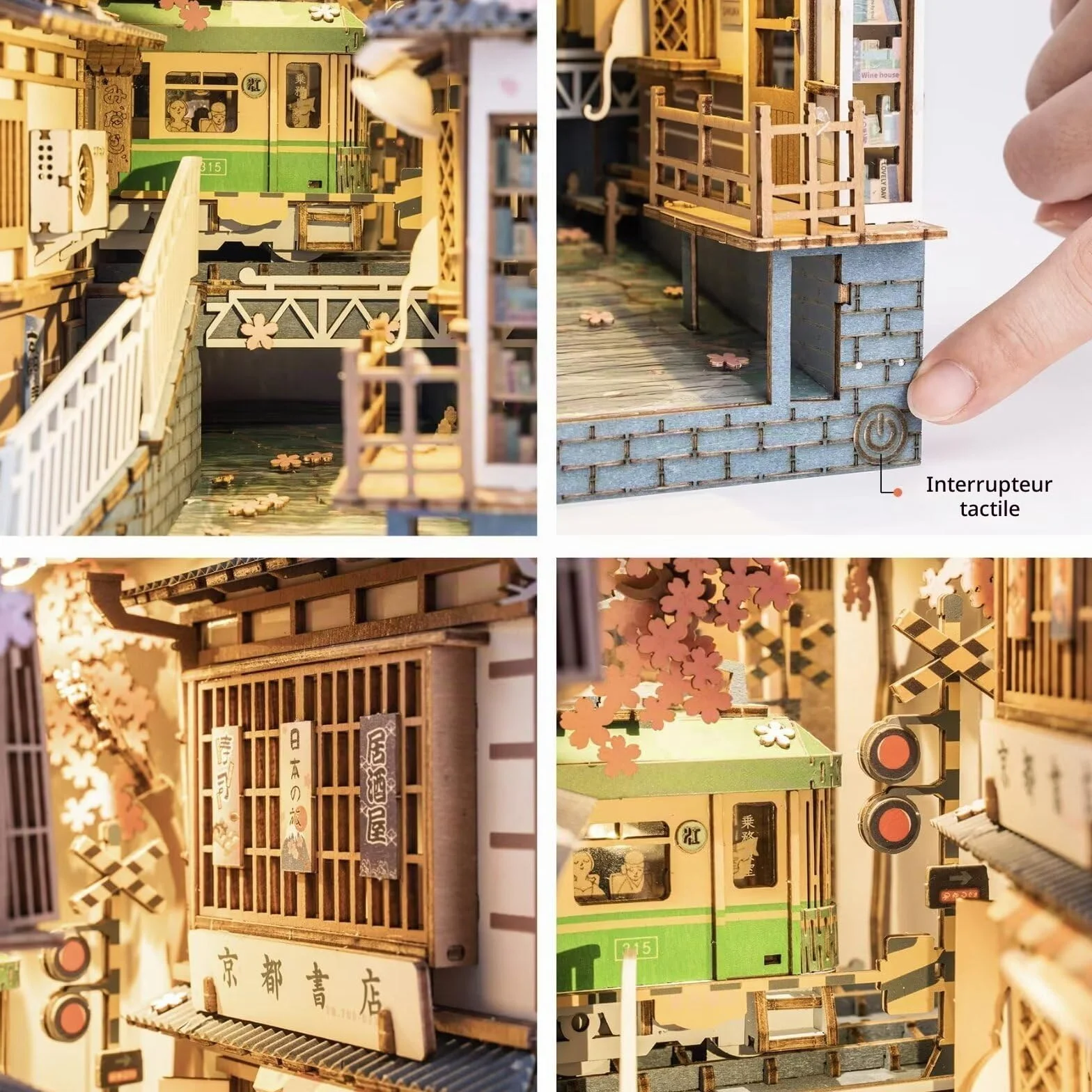 Rolife Sakura Densya DIY Book Nook Kit Maison Miniature à Construire 3D Bois Décoration Bibliothèque